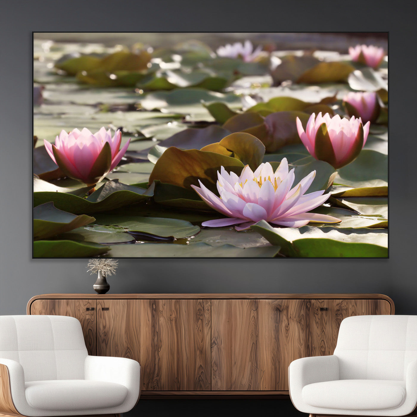 SEG-FC-51X34_Oversize - Lotus Flower Wall Art Canvas Print, Water Lily Large Wall Art Canvas Print for Yoga Room Decor,