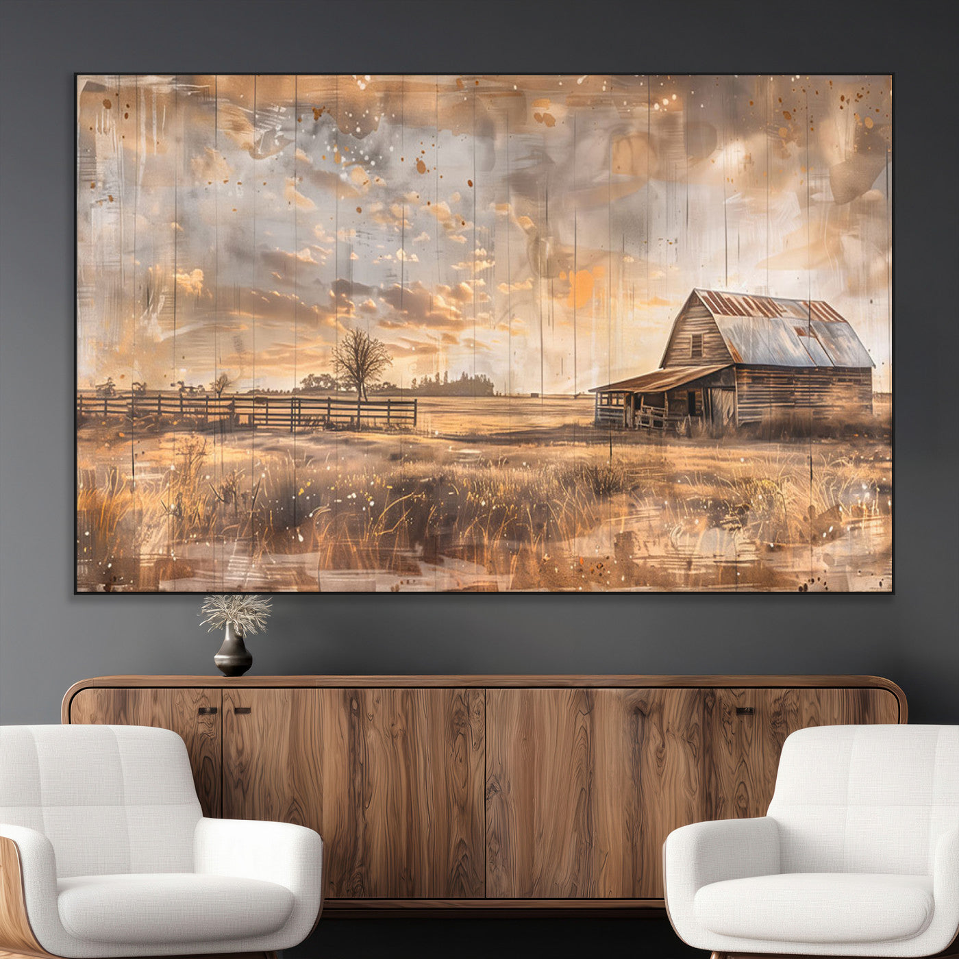 SEG-FC-51X34_Oversize - Rustic Farmhouse Wall Art Canvas Print | Barn and Field Canvas Print | Vintage Country Landscape