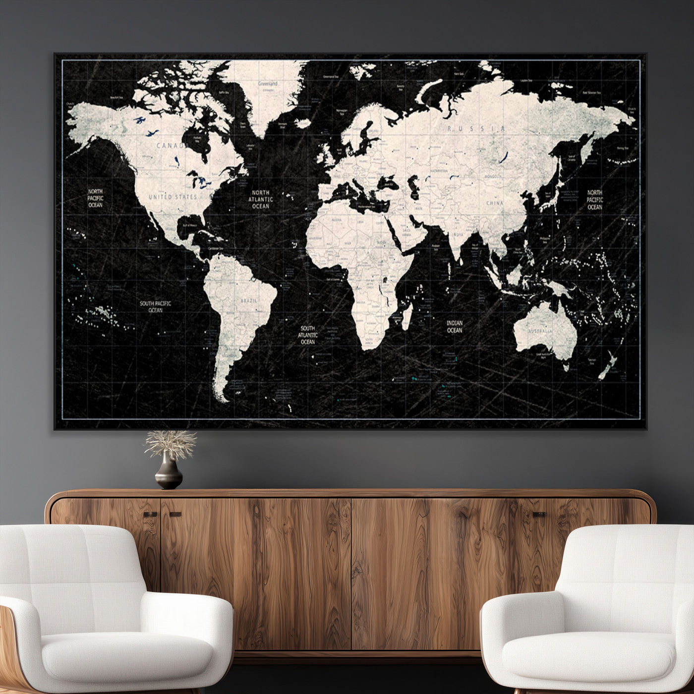 SEG-FC-51X34_Oversize - Push Pin World Map Canvas Print – Framed Wall Art for Couples to Track Their Travels – Anniversary