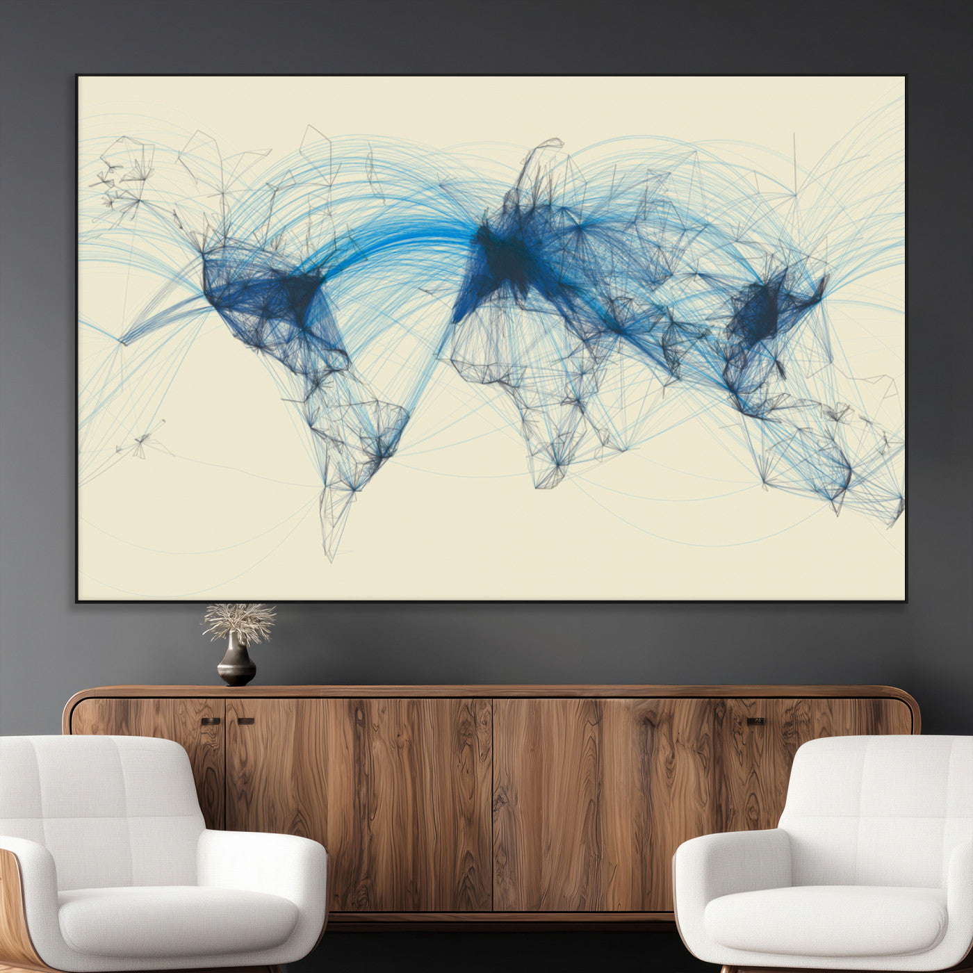 SEG-FC-51X34_Oversize - Flight Routes Map art Air Traffic Avi World Map with Blue Connections Canvas Wall Art – Modern