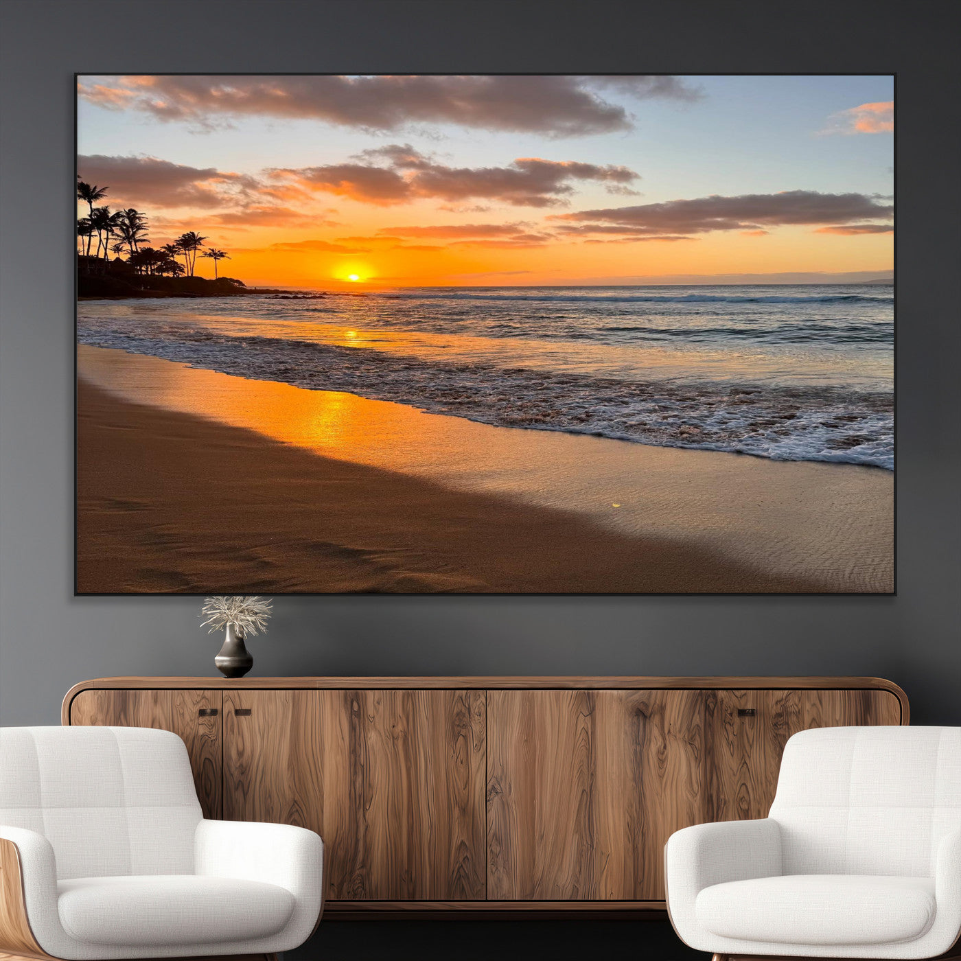 SEG-FC-51X34_Oversize - Sunset Wall Art Print - Stunning Beach Sunset Canvas Artwork for Elegant Home or Office Coastal