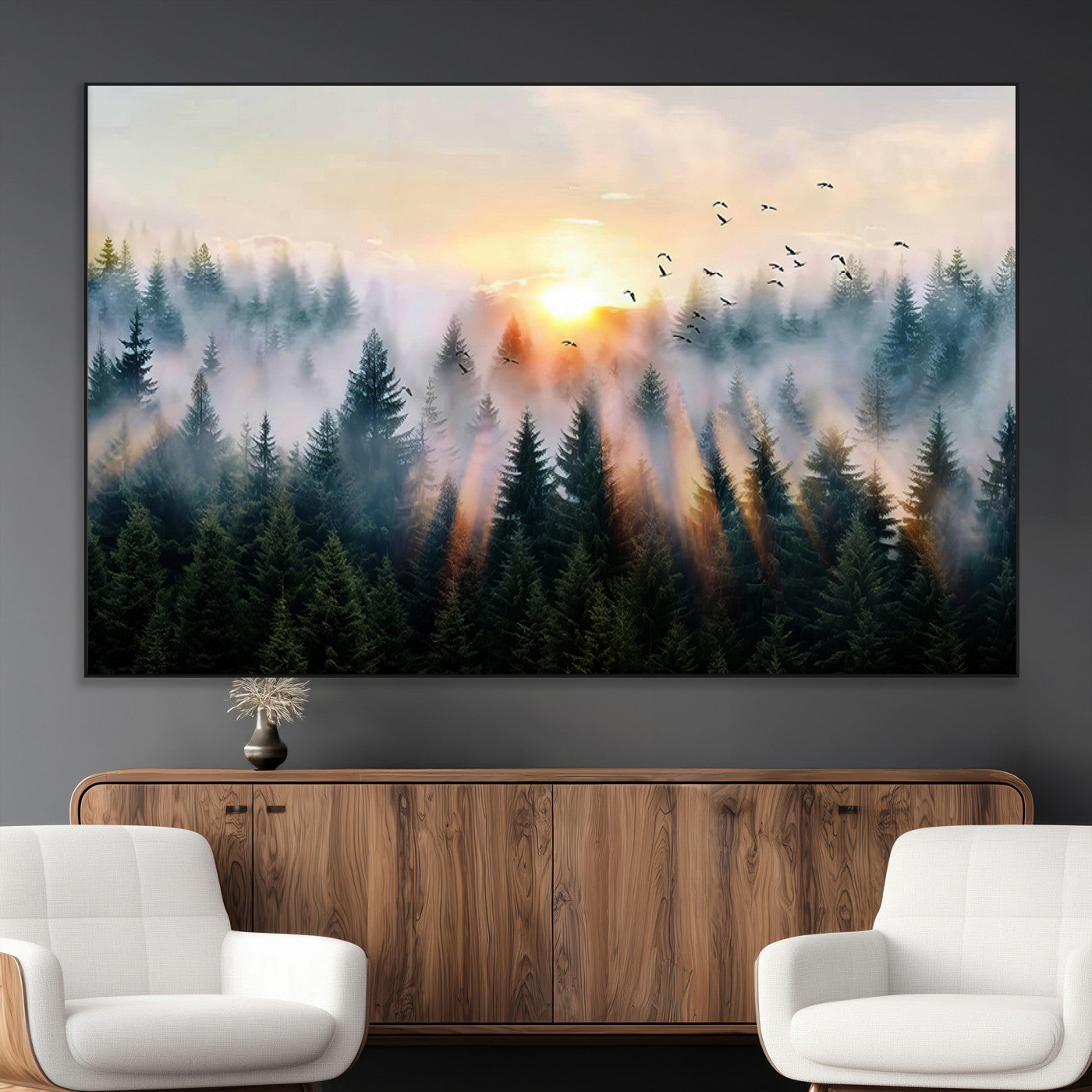SEG-FC-51X34_Oversize - Abstract Forest Wall Art - Serene Nature Canvas Print with Misty Forest Design for Modern Home or