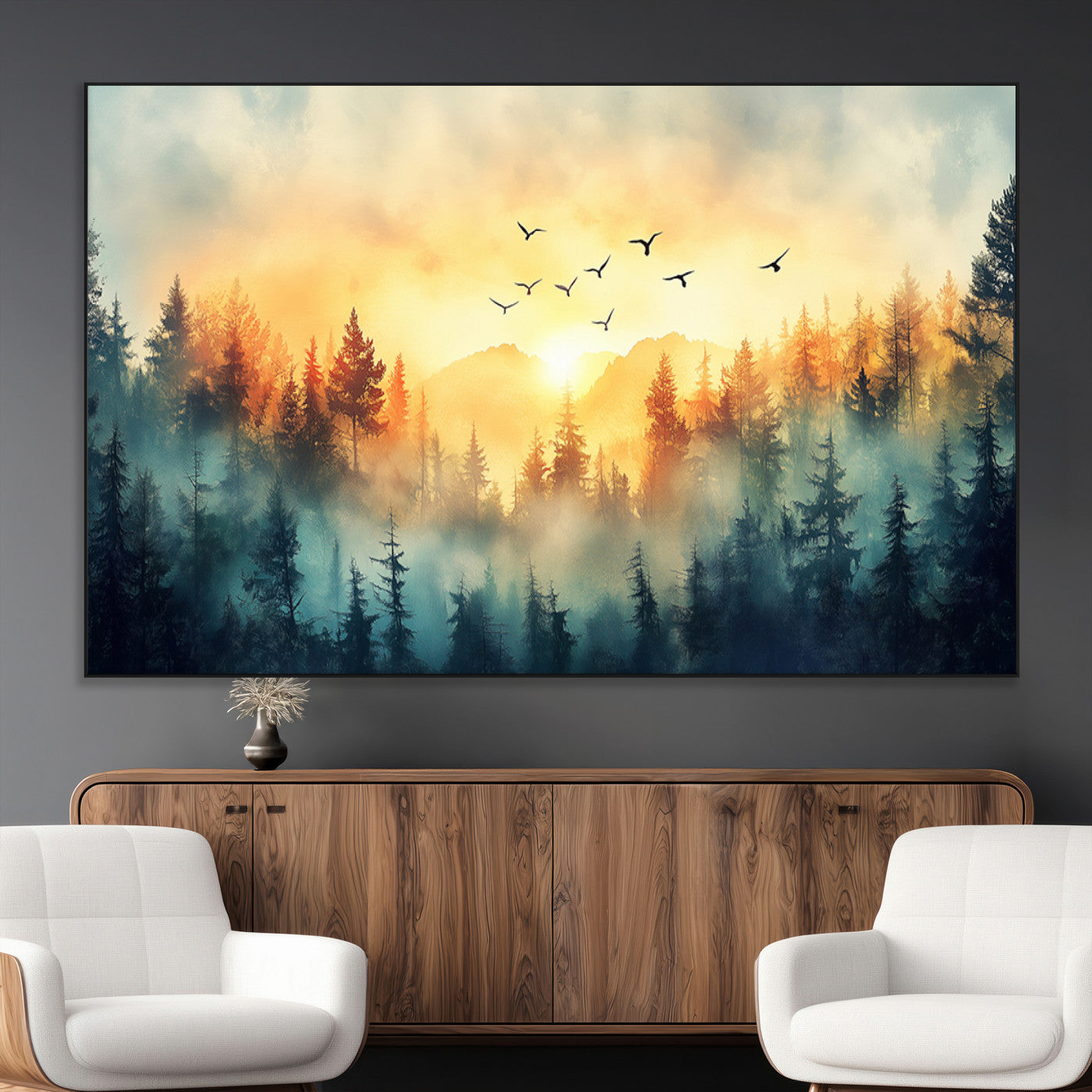 SEG-FC-51X34_Oversize - Abstract Forest Wall Art Print- Serene Nature Canvas Print with Misty Forest Design for Modern Home