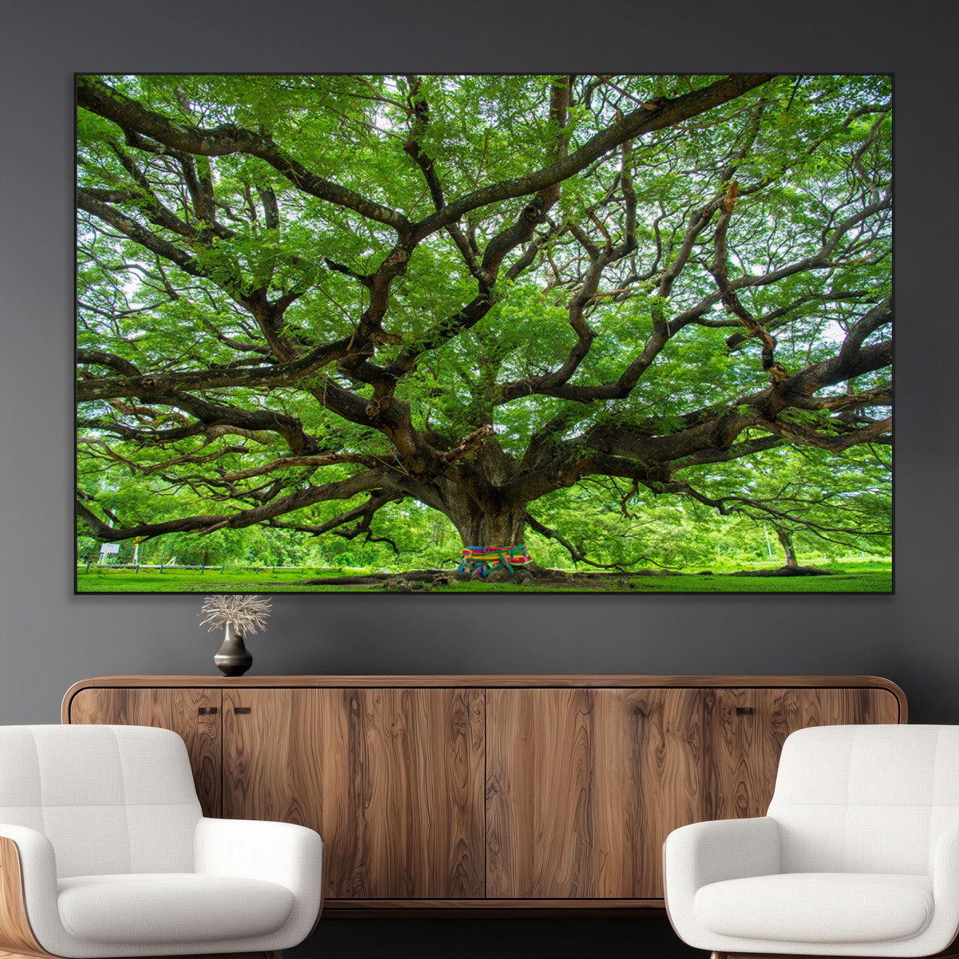 SEG-FC-51X34_Oversize - Oak Tree Wall Art Print, Forest Canvas Wall Art for Home and Office, Framed Angel Oak Tree Canvas
