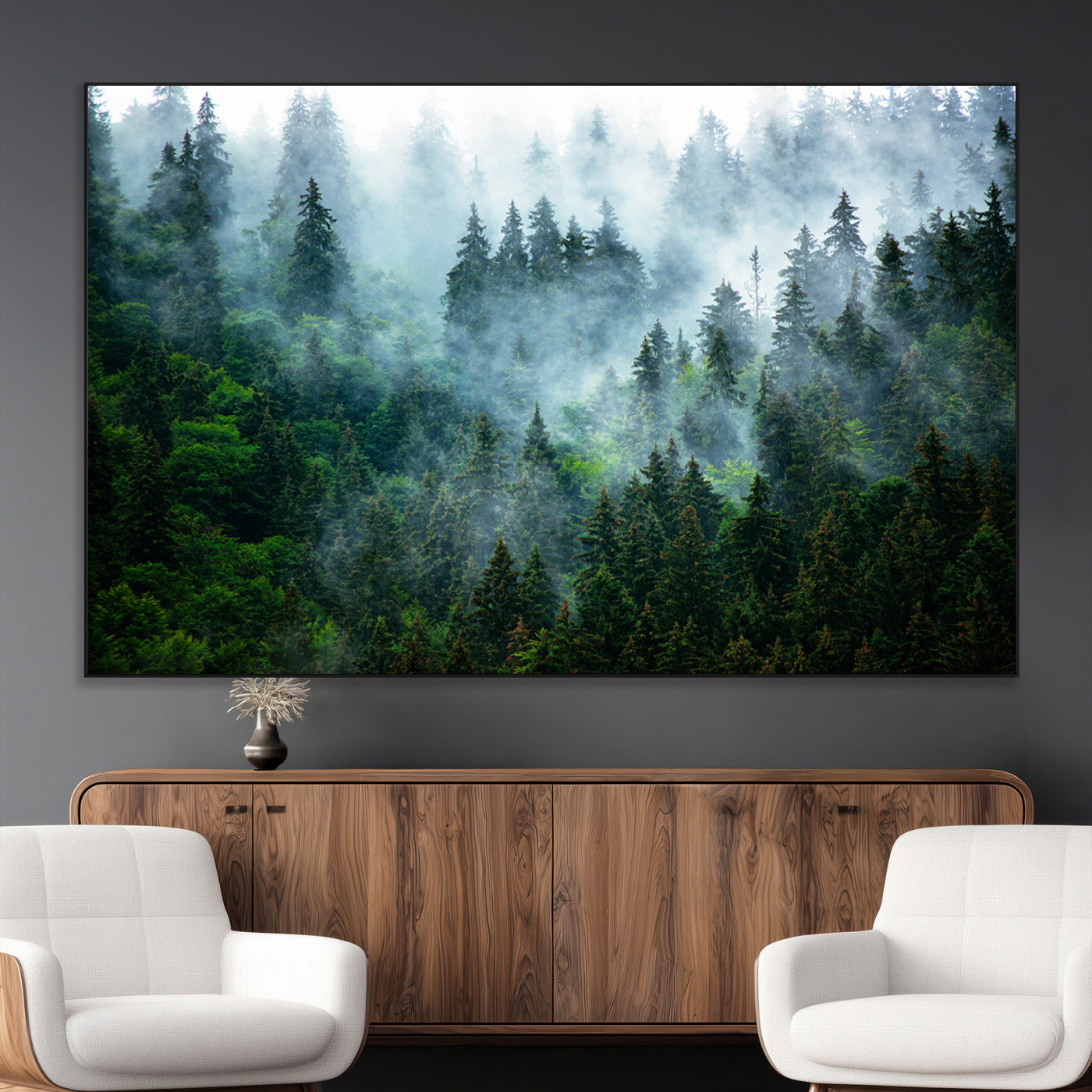 SEG-FC-51X34_Oversize - Misty Forest Art Wall Art Canvas Print, Framed Foggy Mountain Art Art Picture Print, Scenic Wall