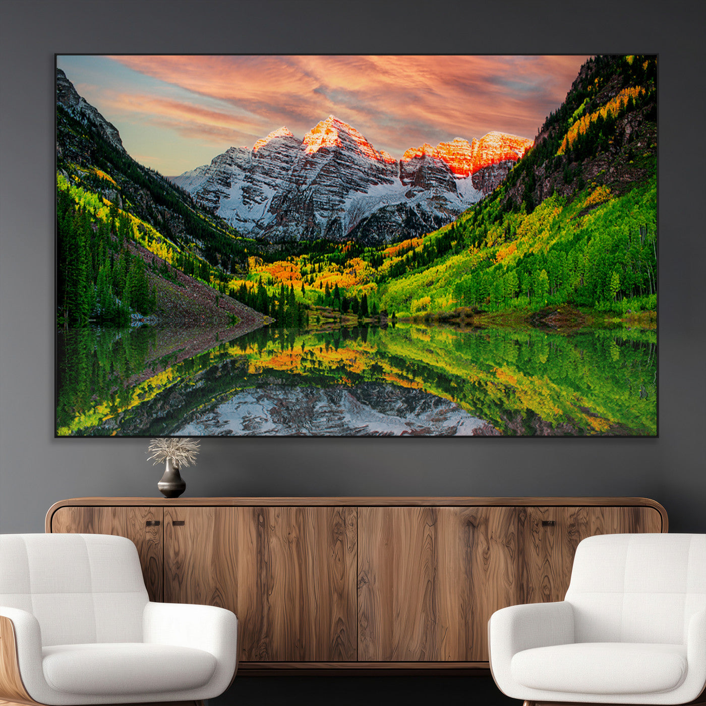 SEG-FC-51X34_Oversize - Maroon Bells Lake Wall Art Canvas Print – Majestic Colorado Mountain Landscape, Autumn Reflection,