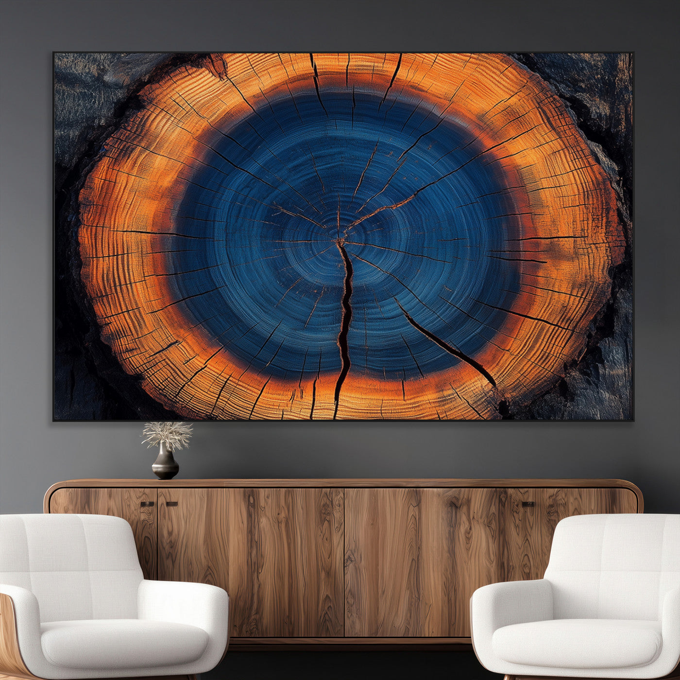 SEG-FC-51X34_Oversize - Abstract Tree Ring Wall Art Print, Natural Rustic Wood Texture Canvas Print, Framed Tree Ring Printing, Wood Tree Stump Artwork Canvas Print