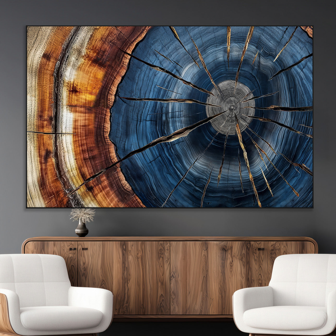 SEG-FC-51X34_Oversize - Framed Abstract Tree Ring Wall Art Print, Natural Rustic Wood Texture Canvas Print, Wood Tree Stump