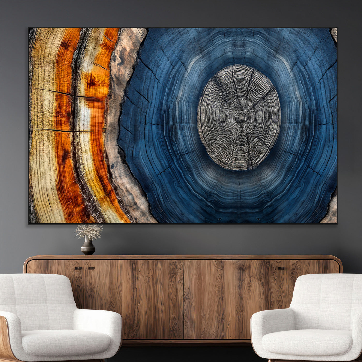 SEG-FC-51X34_Oversize - Abstract Tree Rings Wall Art Canvas Print - Wood Grain Rings Artwork Print - Nature Woodland Modern