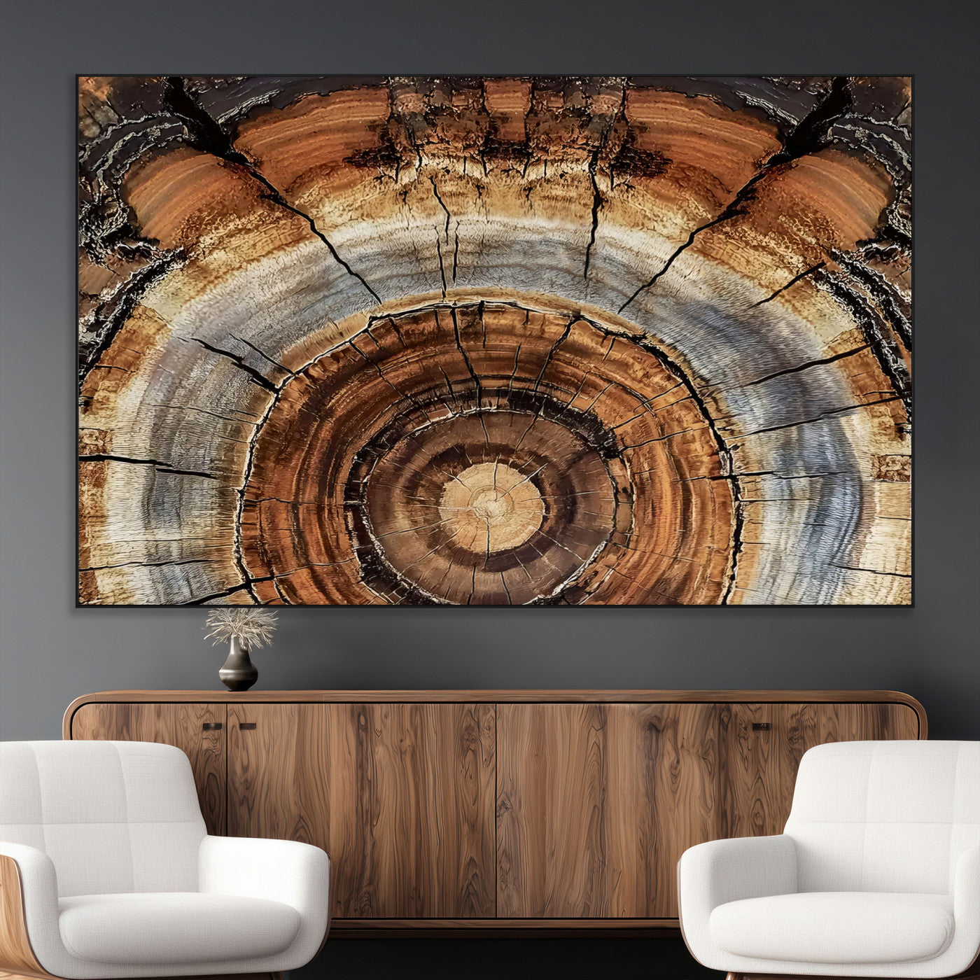 SEG-FC-51X34_Oversize - Tree Rings Wall Art Canvas Print, Framed Wood Texture Art Picture Print, Rustic Pattern Perfect Rustic Organic Decor Artwork