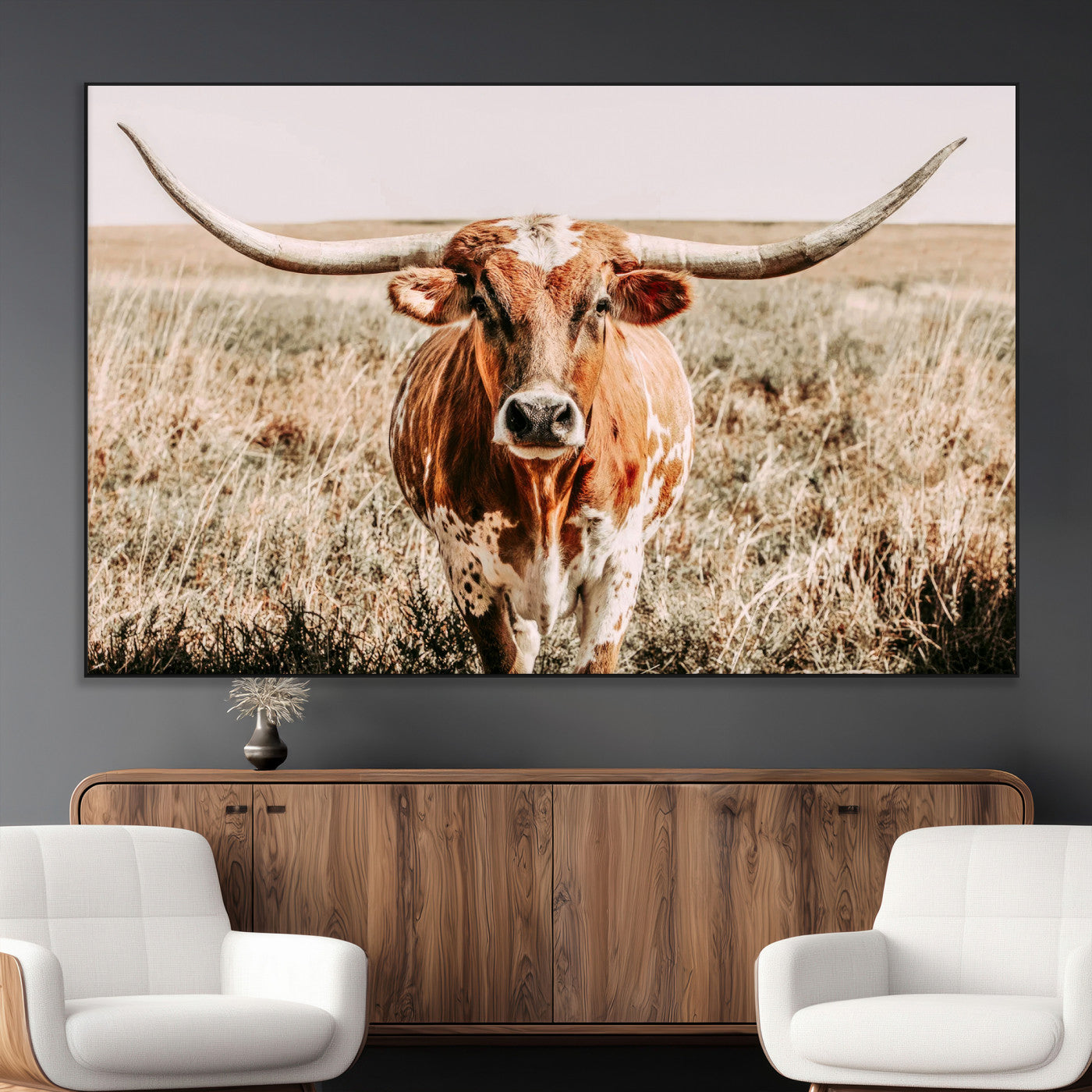 SEG-FC-51X34_Oversize - Wall Art Canvas Print Majestic Longhorn Graceful Strength in Every Curve Bold Spirit of the Wild