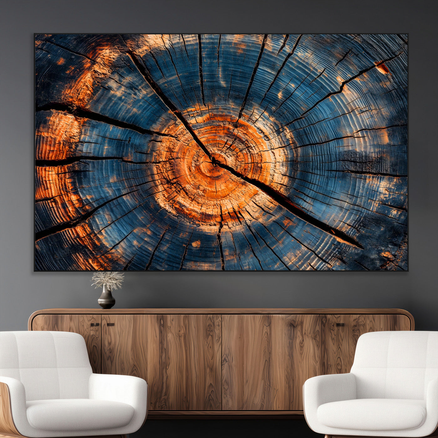 SEG-FC-51X34_Oversize - Burnt Wood Wall Art Canvas Print, Framed Aged Timber Art Picture Print, Rustic Tree Slice Perfect Rustic Decor Artwork