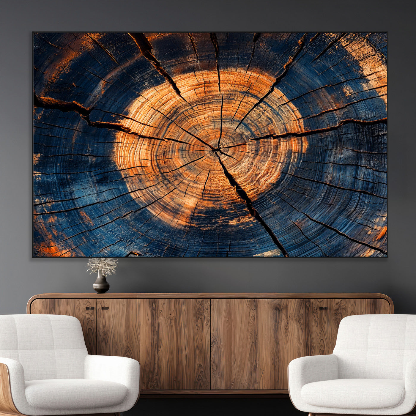 SEG-FC-51X34_Oversize - Burnt Wood Wall Art Canvas Print, Framed Aged Timber Art Picture Print, Rustic Tree Slice Perfect Rustic Decor Artwork