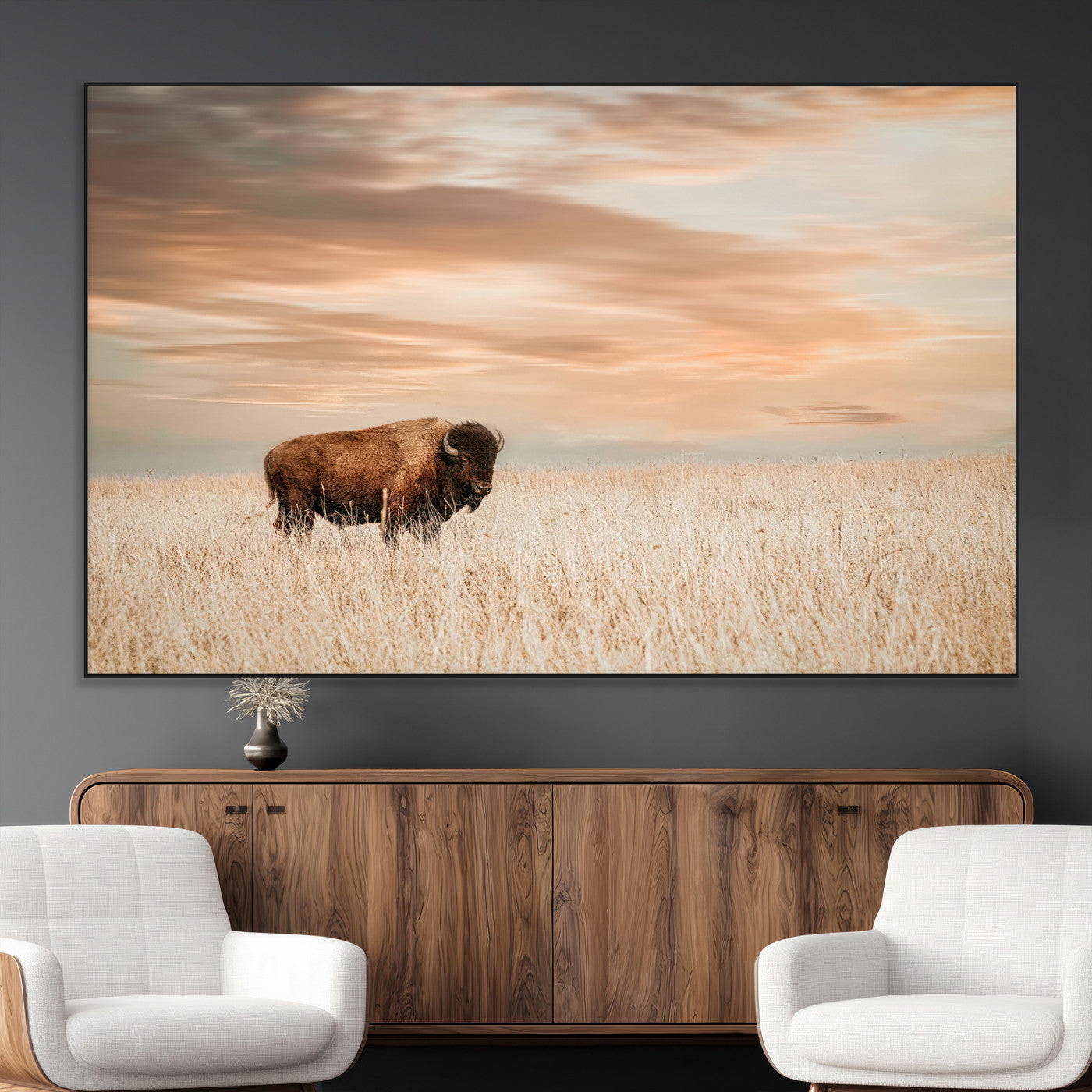 SEG-FC-51X34_Oversize - Bison Wall Art Canvas Print, Framed Buffalo Art Picture Print, Western Prairie Perfect Rustic Decor Artwork