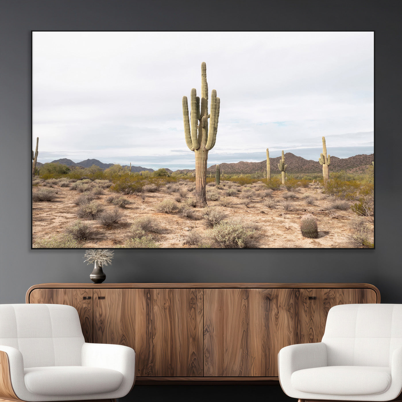 SEG-FC-51X34_Oversize - Saguaro Cactus Wall Art Canvas Print, Framed Desert Cactus Art Picture Print, Earthy Desert Perfect Southwestern Boho Decor Artwork