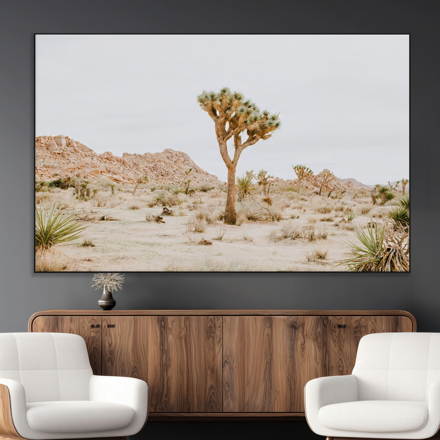 SEG-FC-51X34_Oversize - Joshua Tree Wall Art Canvas Print, Framed Neutral Desert Art Picture Print, Earthy Landscape Perfect Neutral Boho Decor Artwork