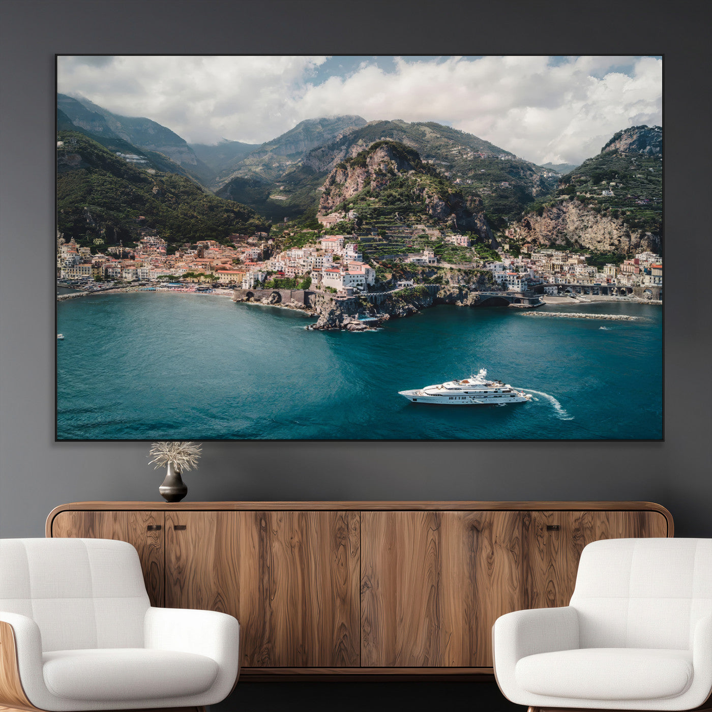 SEG-FC-51X34_Oversize - Amalfi Coast Wall Art Canvas Print, Framed Italy Travel Art Picture Print, Mediterranean Landscape Perfect Mediterranean Coastal Decor Artwork