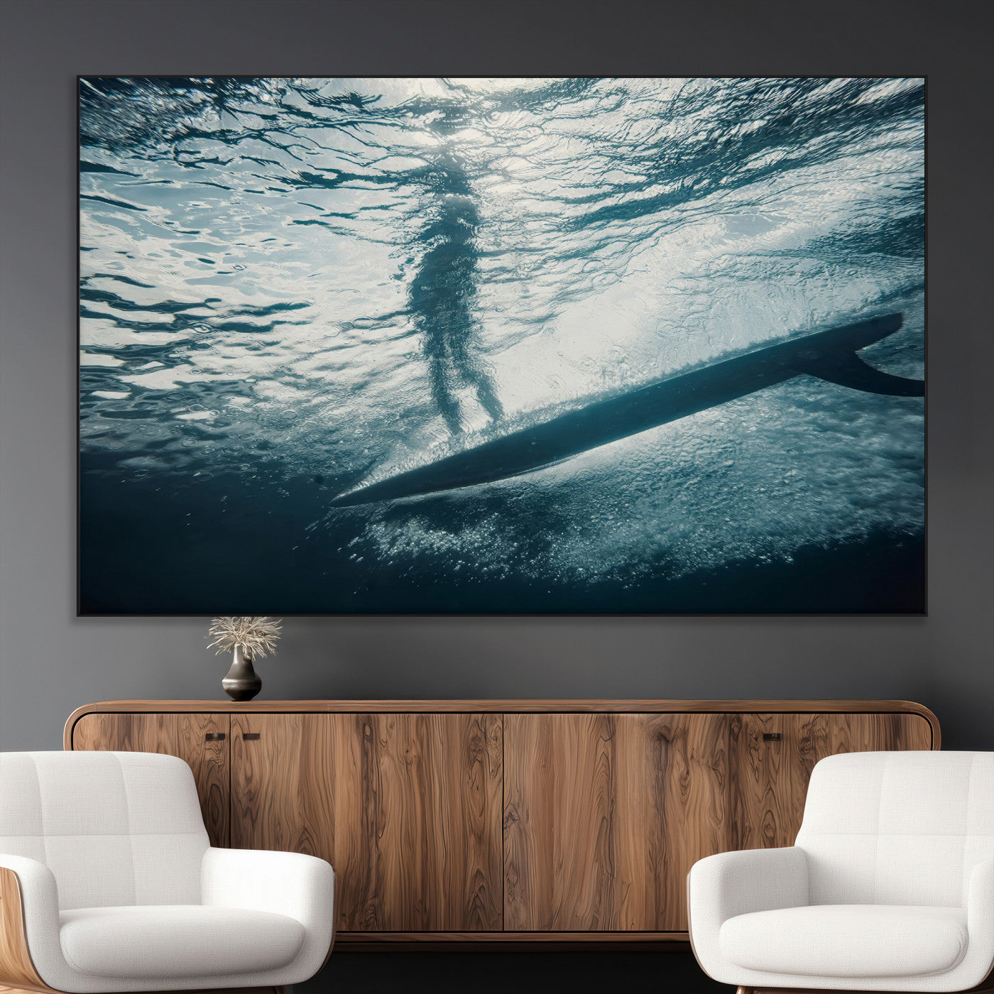 SEG-FC-51X34_Oversize - Submerged Surf Wall Art Canvas Print, Framed Underwater Perspective Art Picture Print, Ocean Surf Perfect Coastal Adventure Decor Artwork