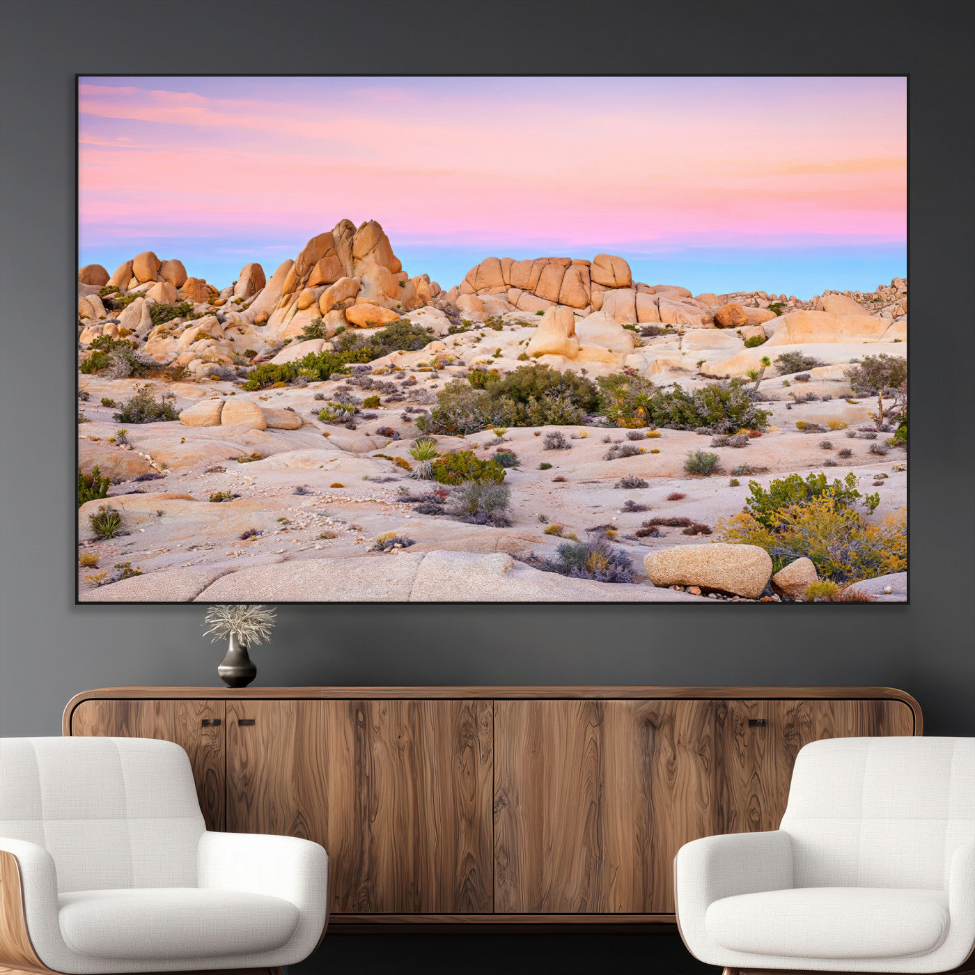 SEG-FC-51X34_Oversize - Vibrant Sunset Sky Wall Art Canvas Print, Framed Joshua Tree Art Picture Print, Rugged Terrain Perfect Southwestern Boho Decor Artwork