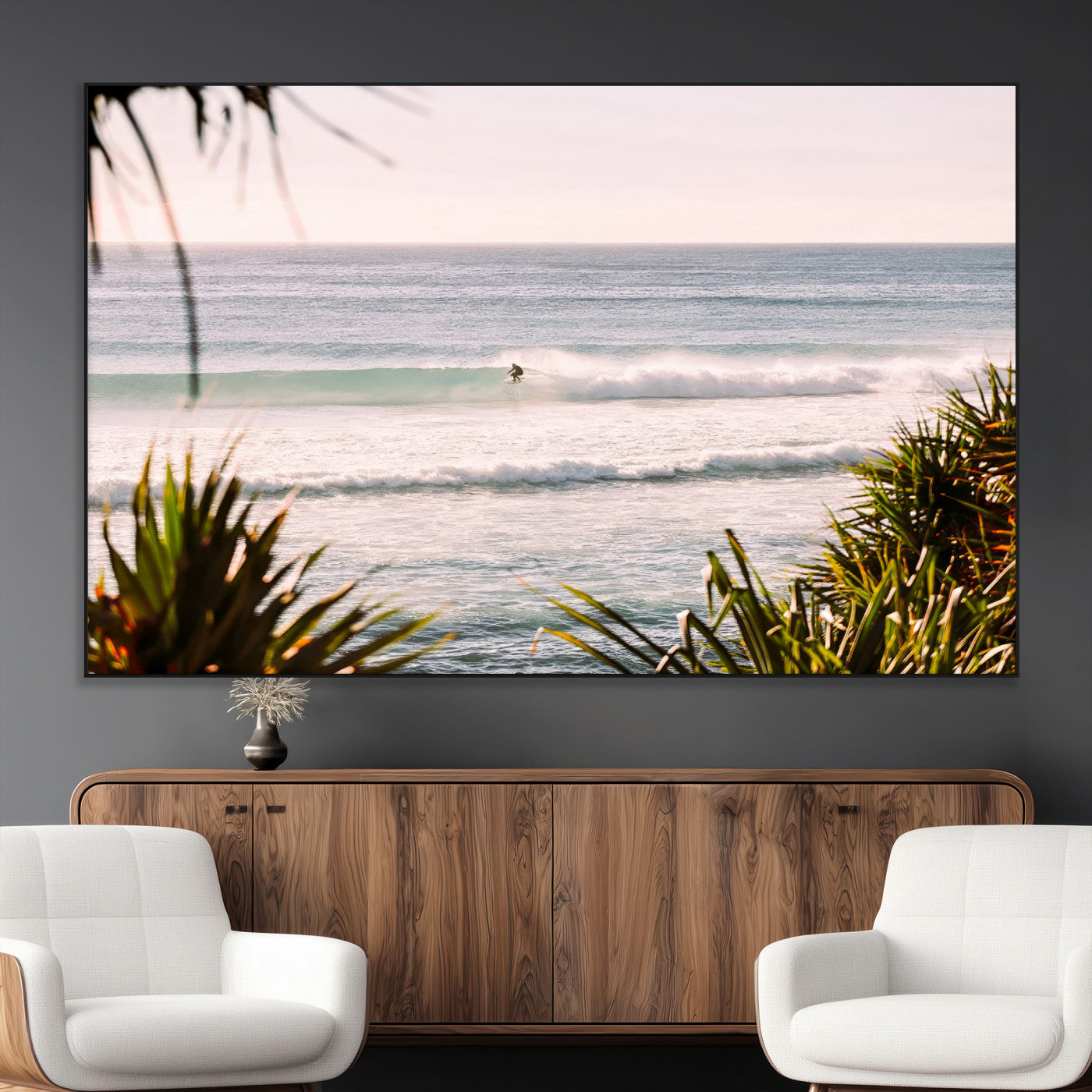 SEG-FC-51X34_Oversize - Ocean Surfer Wall Art Canvas Print, Framed Coastal Surf Art Picture Print, Tropical Beach Perfect Tropical Coastal Decor Artwork