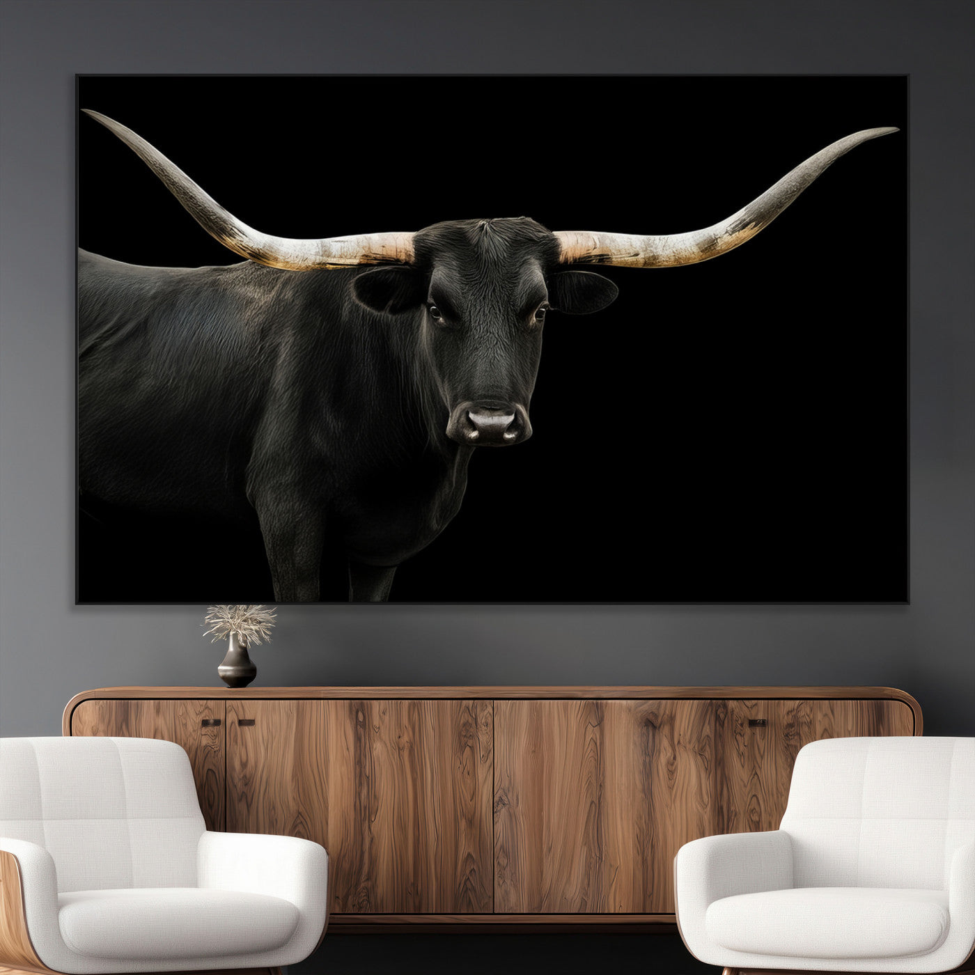 SEG-FC-51X34_Oversize - Longhorn Cattle Wall Art Canvas Print, Framed Texas Ranch Art Picture Print, Western Cow Perfect Farmhouse Decor Artwork