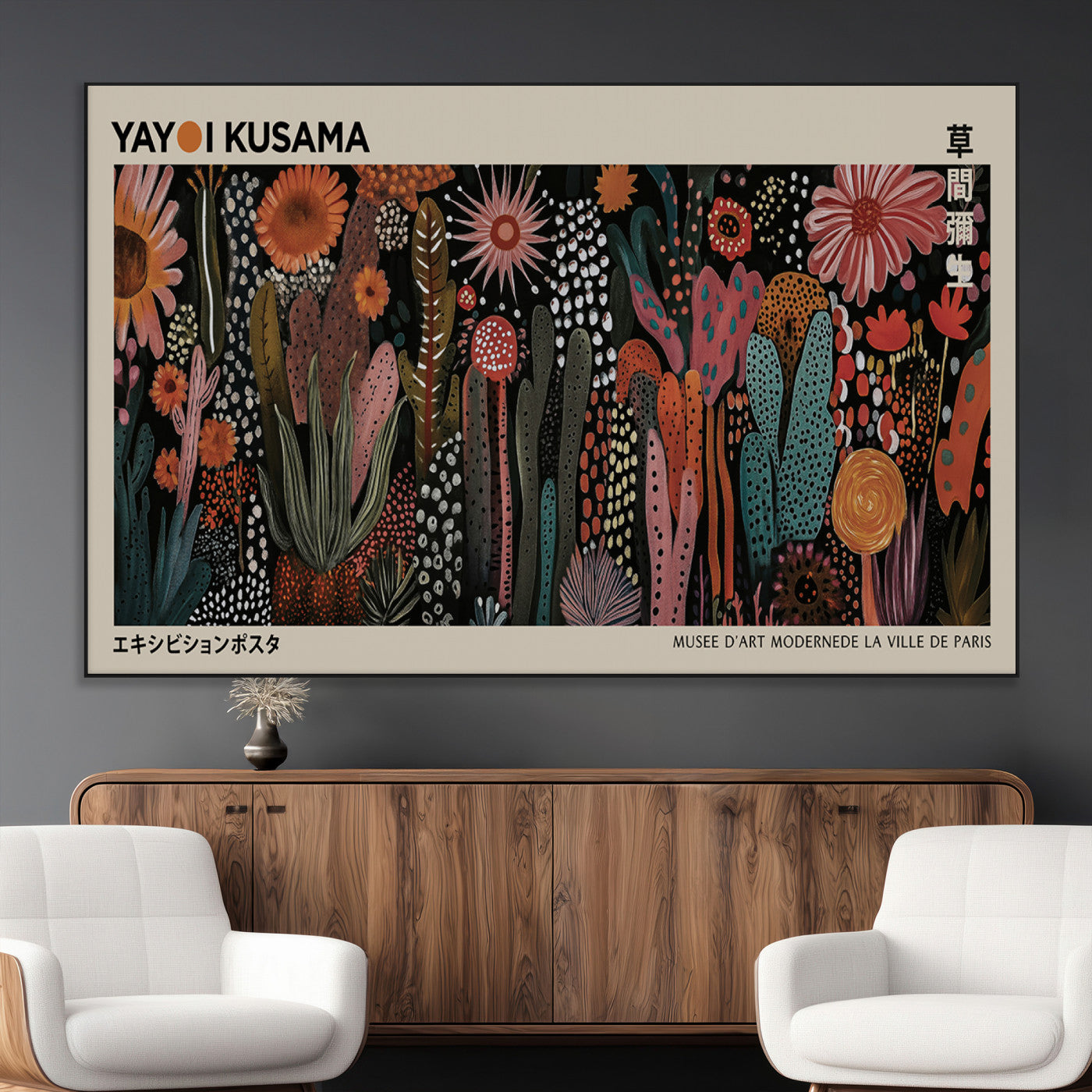 SEG-FC-51X34_Oversize - Modern Japanese Wall Art Print Yayoi Kusama Canvas Wall Art Abstract Mount Fuji Canvas Print