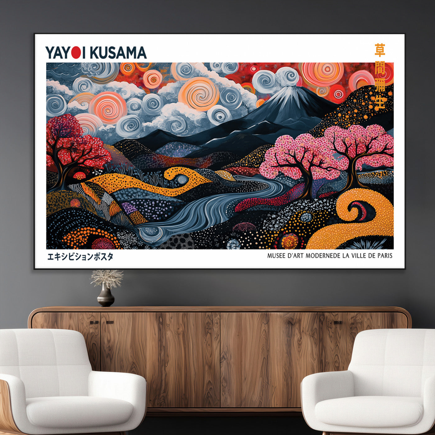 SEG-FC-51X34_Oversize - Modern Japanese Wall Art Print Yayoi Kusama Canvas Wall Art Abstract Mount Fuji Canvas Print