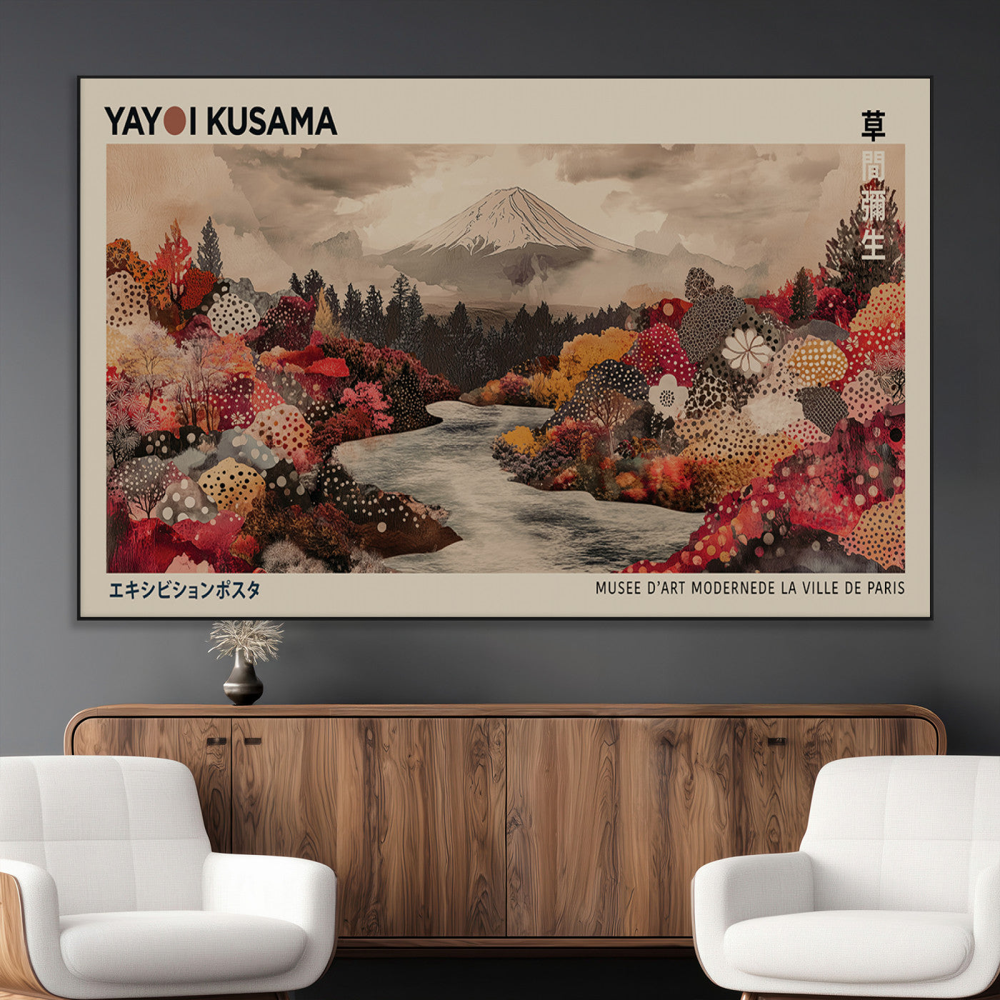 SEG-FC-51X34_Oversize - Modern Japanese Wall Art Print Yayoi Kusama Canvas Wall Art Abstract Mount Fuji Canvas Print
