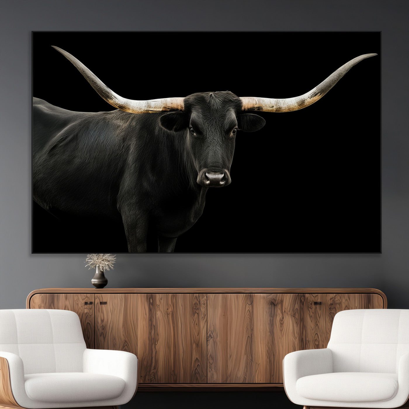 SEG-FC-51X34_Oversize - Texas Longhorn Wall Art Canvas Print, Framed Rustic Western Art Picture Print, Farmhouse Animal Perfect Modern Western Minimalist Decor Artwork