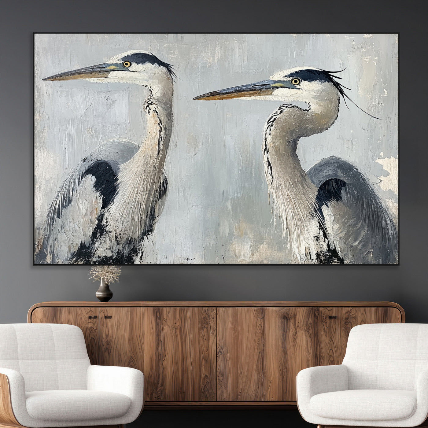 SEG-FC-51X34_Oversize - Bird Canvas Decor Wall Art Canvas Print, Framed Coastal Bird Pair Art Picture Print, Minimalist Wildlife Wall Perfect Coastal Minimalist Decor Artwork