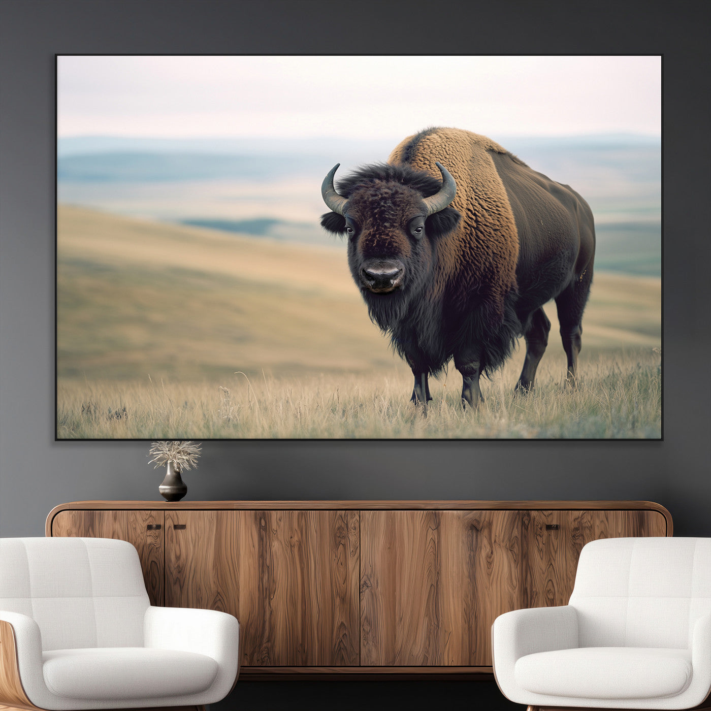 SEG-FC-51X34_Oversize - Bison Wall Art Wall Art Canvas Print, Framed Buffalo Canvas Print Art Picture Print, American Bison Decor Perfect Rustic Western Decor Artwork