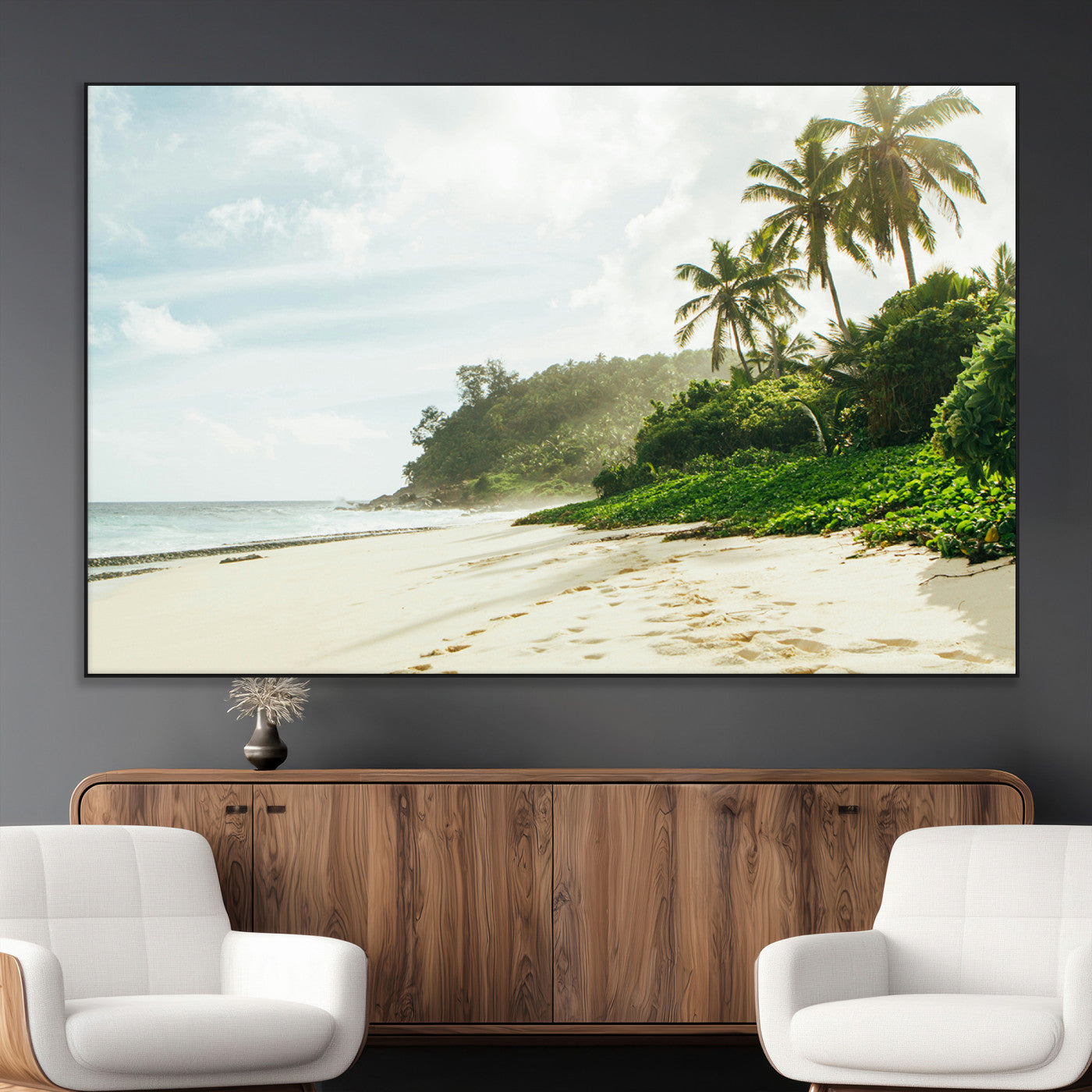 SEG-FC-51X34_Oversize - Relaxing Beach Wall Art Canvas Print, Framed Ocean View Art Picture Print, Coastal Serenity Perfect Tropical Coastal Decor Artwork