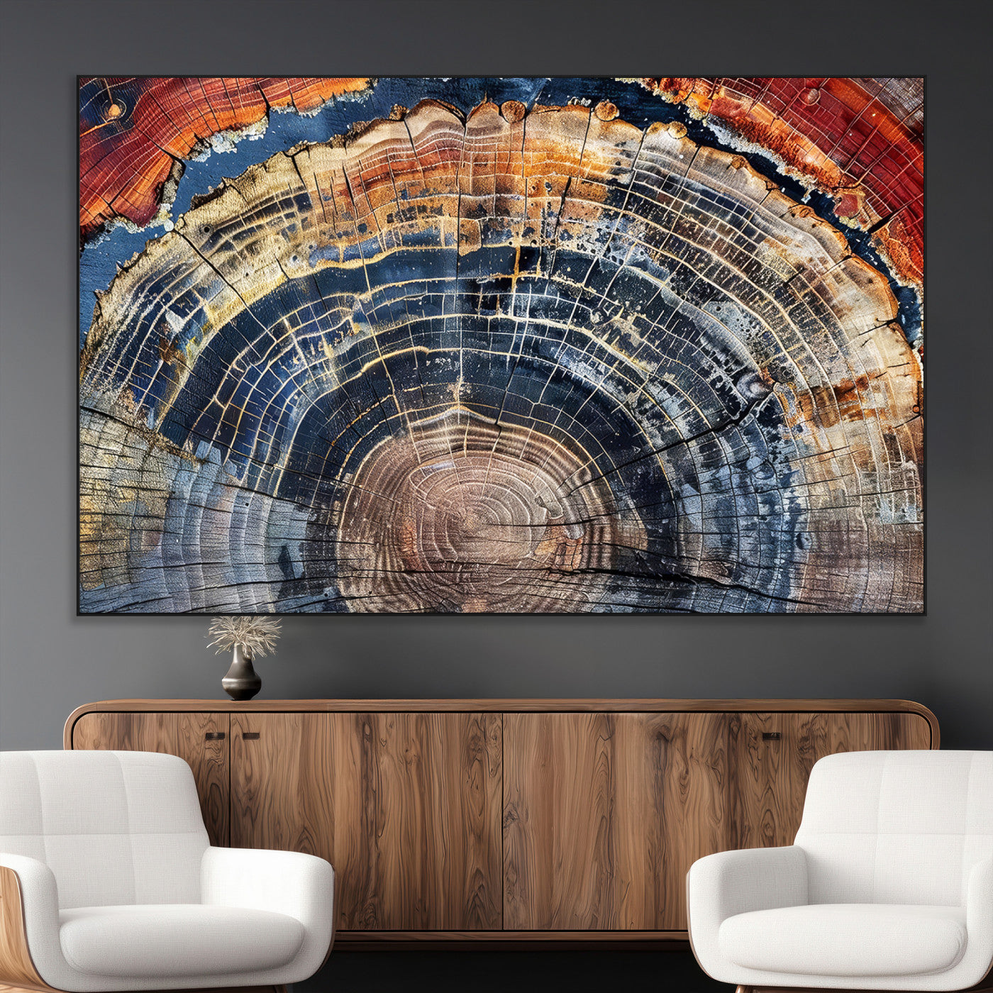 SEG-FC-51X34_Oversize - Tree Rings Wall Art Canvas Print, Framed Wood Texture Art Picture Print, Petrified Wood Perfect Modern Rustic Decor Artwork