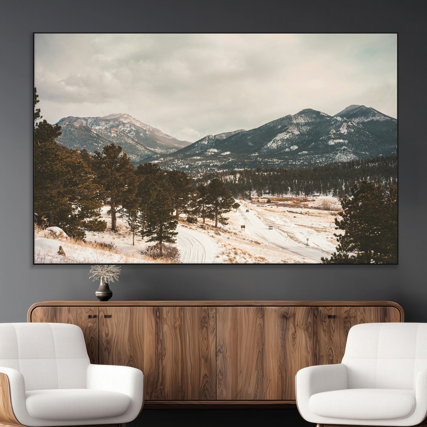 SEG-FC-51X34_Oversize - Mountain Landscape Wall Art Canvas Print, Framed Snowy Peaks Art Picture Print, Alpine Aesthetic Perfect Rustic Winter Decor Artwork