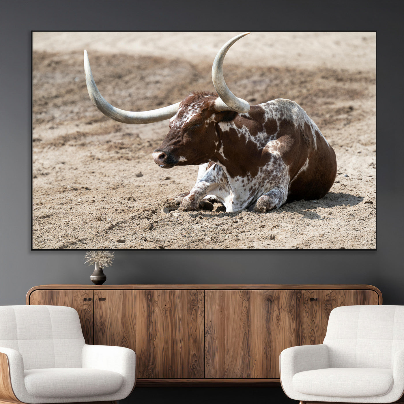 76549210-MGV-CV-36X24-Texas Longhorn Wall Art Canvas Print, Framed Country Living Art Picture Print, Farmhouse Perfect