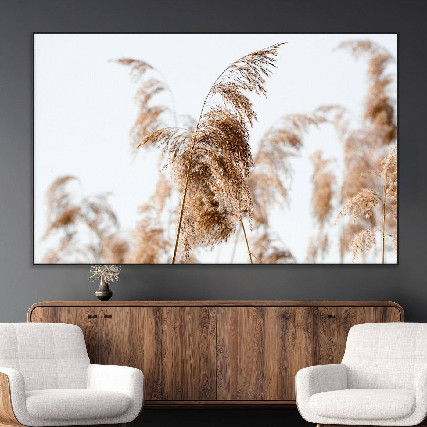 SEG-FC-51X34_Oversize - Pampas Grass Wall Art Canvas Print, Framed Neutral Tones Art Picture Print, Minimalist Nature Perfect Boho Decor Artwork