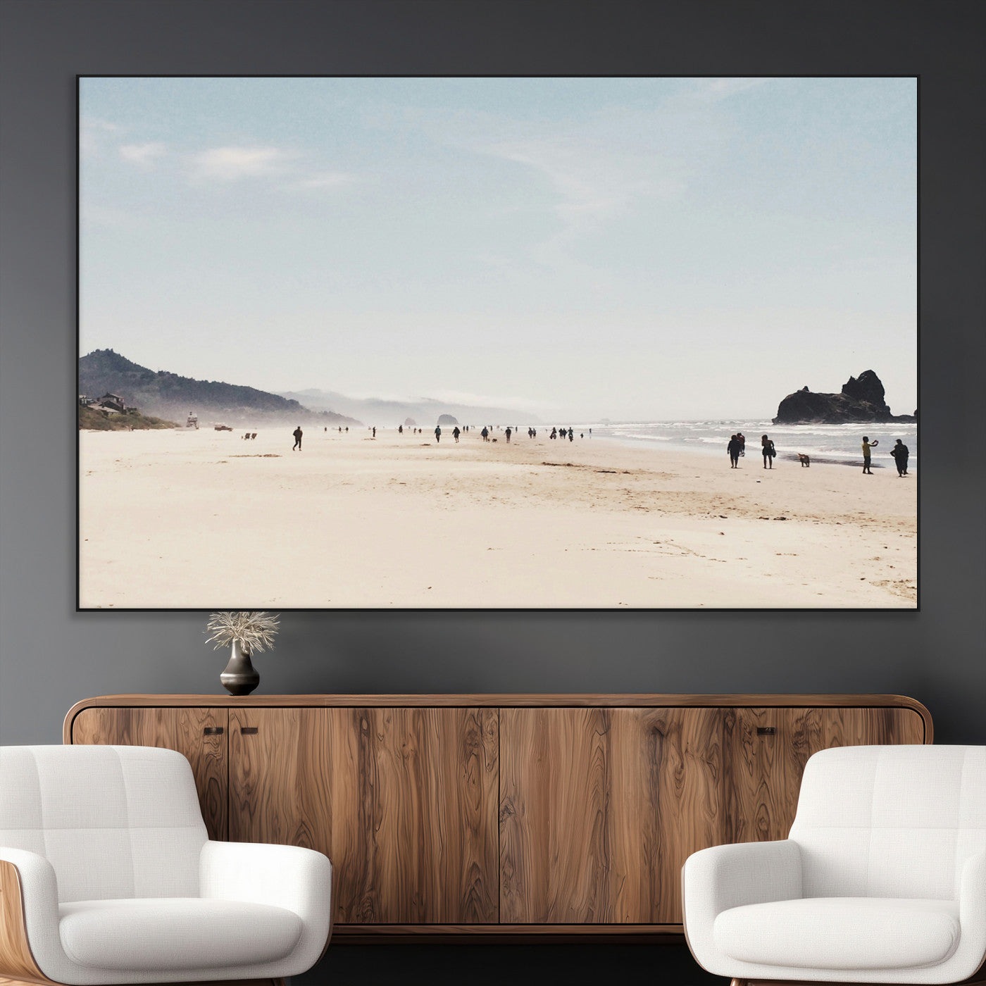 SEG-FC-51X34_Oversize - Minimalist Beach Wall Art Canvas Print, Framed Coastal Serenity Art Picture Print, Soft Sand Perfect Coastal Decor Artwork