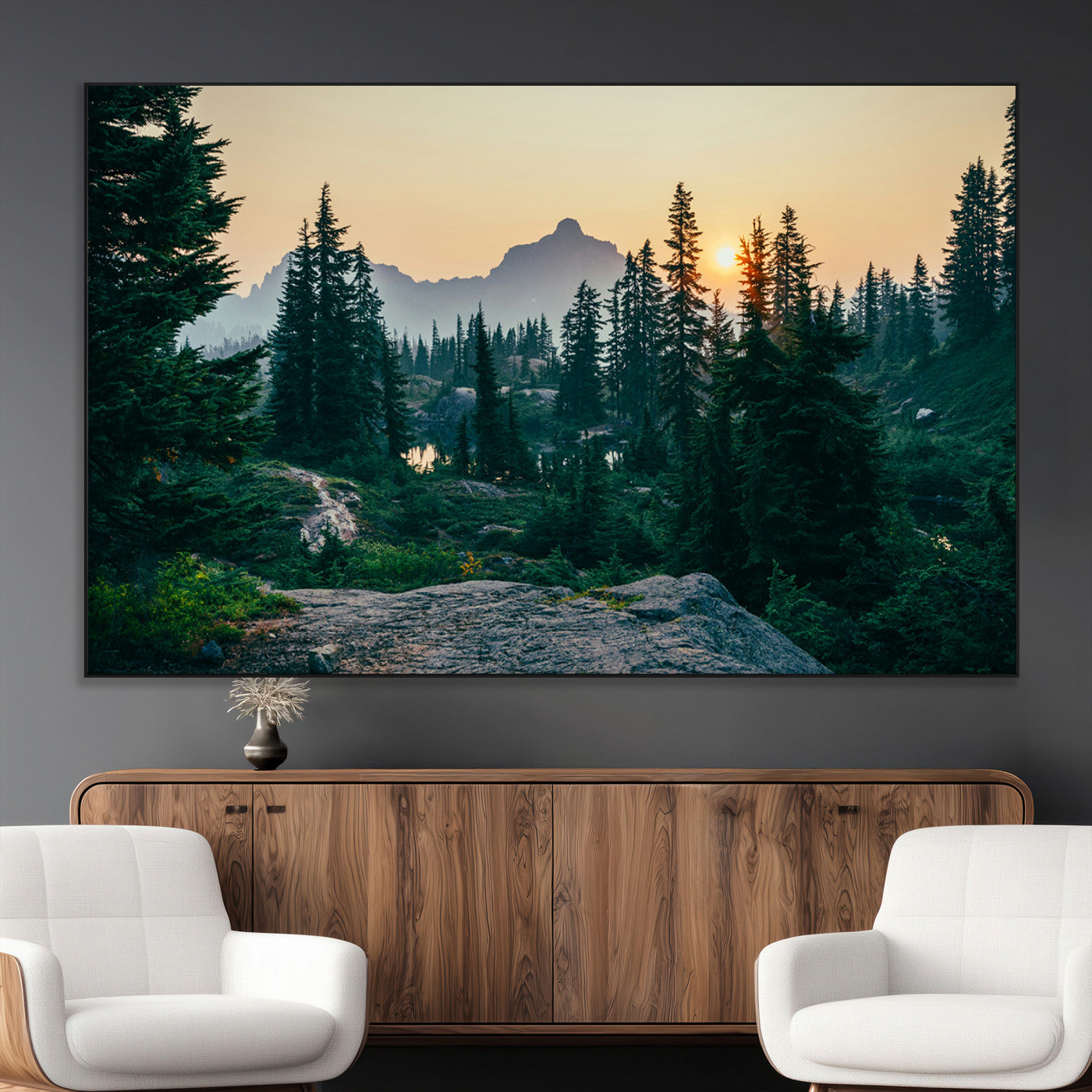 SEG-FC-51X34_Oversize - Mountain Wall Art Canvas Print, Framed Forest Serenity Art Picture Print, Mountain Perfect Rustic Decor Artwork