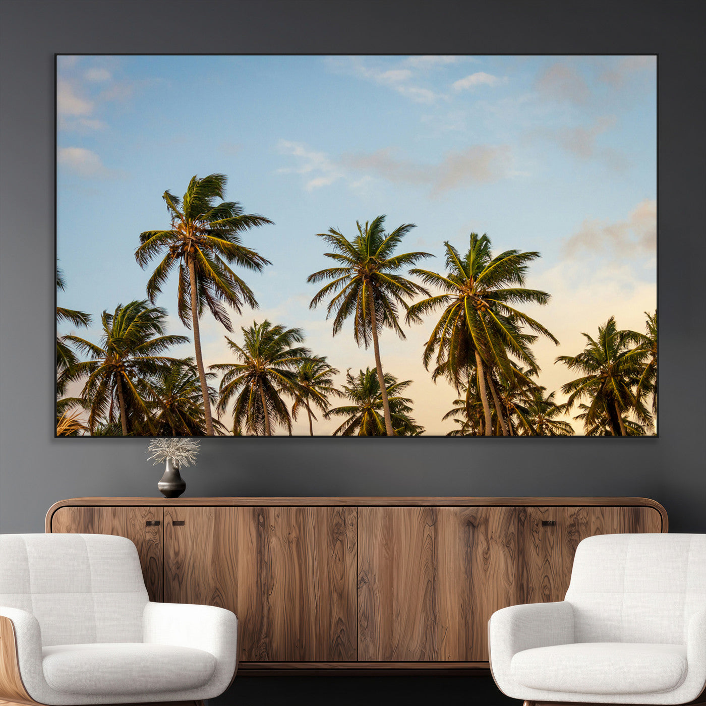 SEG-FC-51X34_Oversize - Palm Trees Wall Art Canvas Print, Framed Tropical Vibes Art Picture Print, Coastal Sunset Perfect Coastal Boho Decor Artwork
