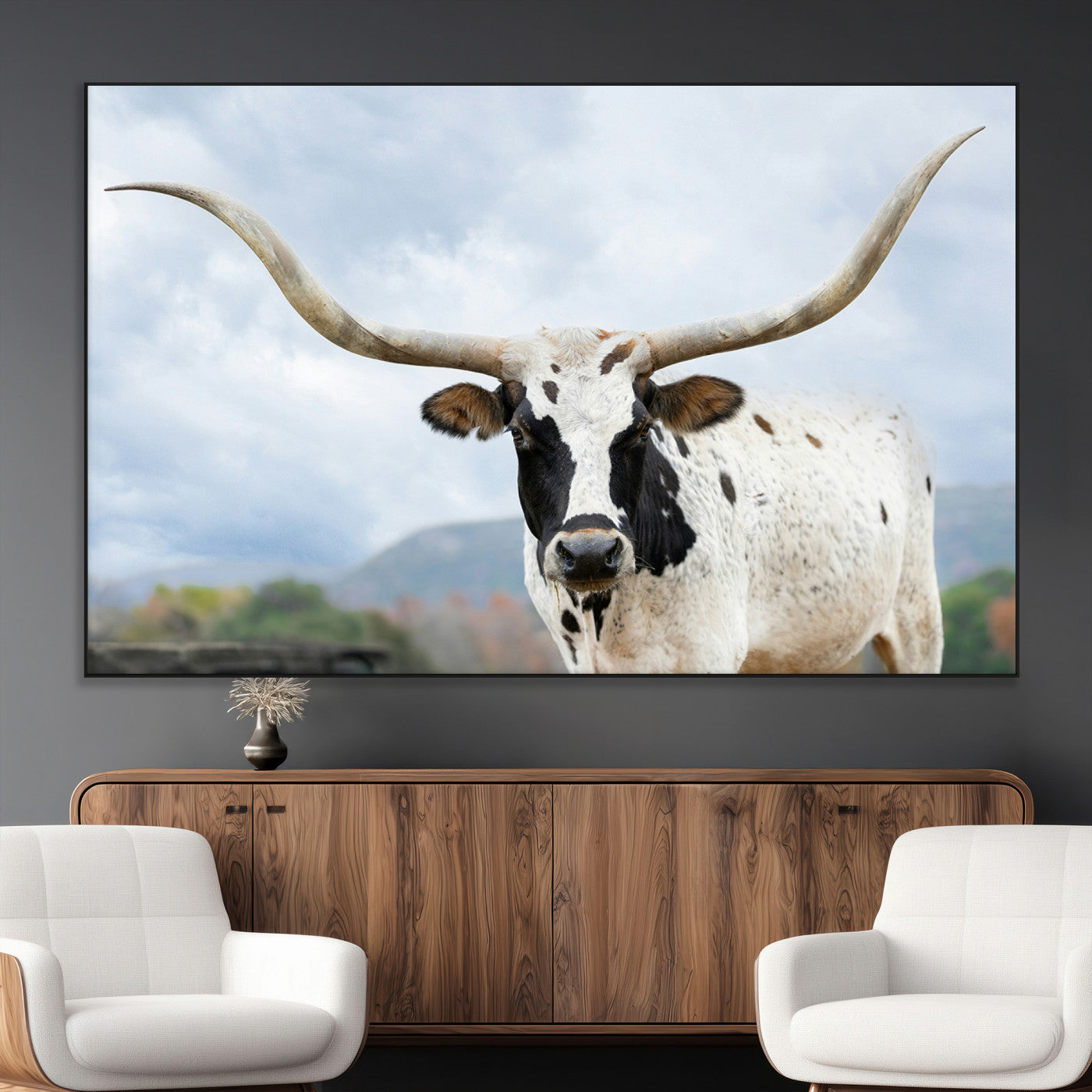 SEG-FC-51X34_Oversize - Texas Longhorn Wall Art Canvas Print, Framed Western Rustic Art Picture Print, Farmhouse Decor Perfect Farmhouse Decor Artwork