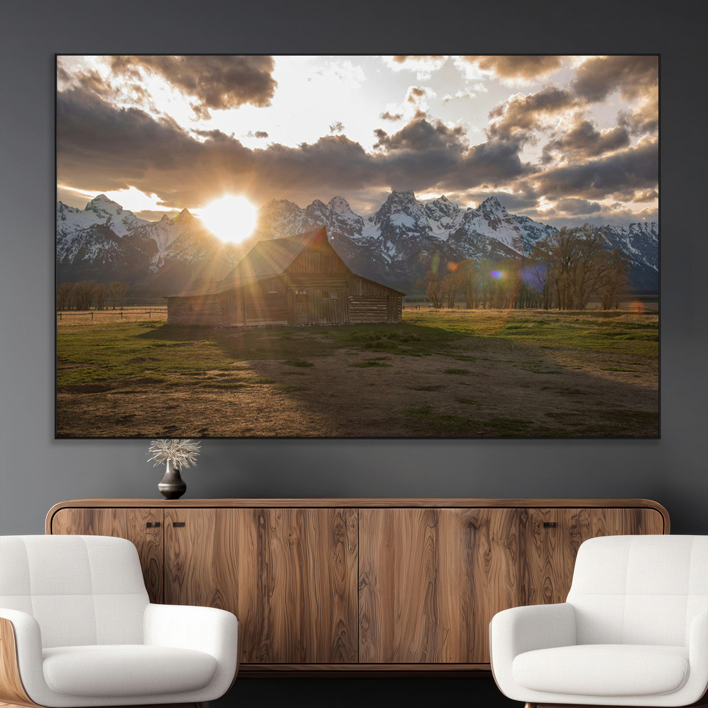 SEG-FC-51X34_Oversize - Snowy Peaks Wall Art Canvas Print, Framed Nature Escape Art Picture Print, Rustic Charm Perfect Rustic Western Decor Artwork