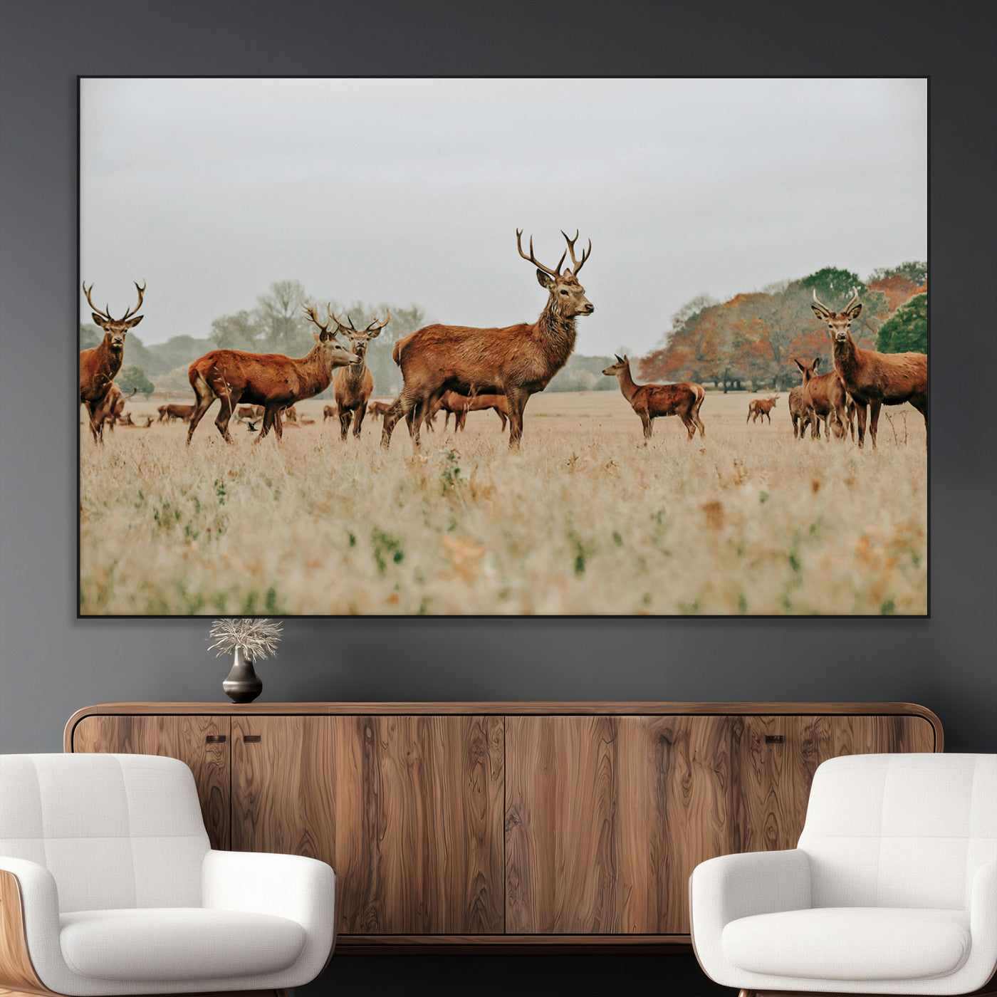SEG-FC-51X34_Oversize - Rustic Deer Print Wall Art Canvas Print, Framed Autumn Nature Canvas Art Picture Print, Wildlife Art Print Perfect Rustic Wildlife Decor Artwork