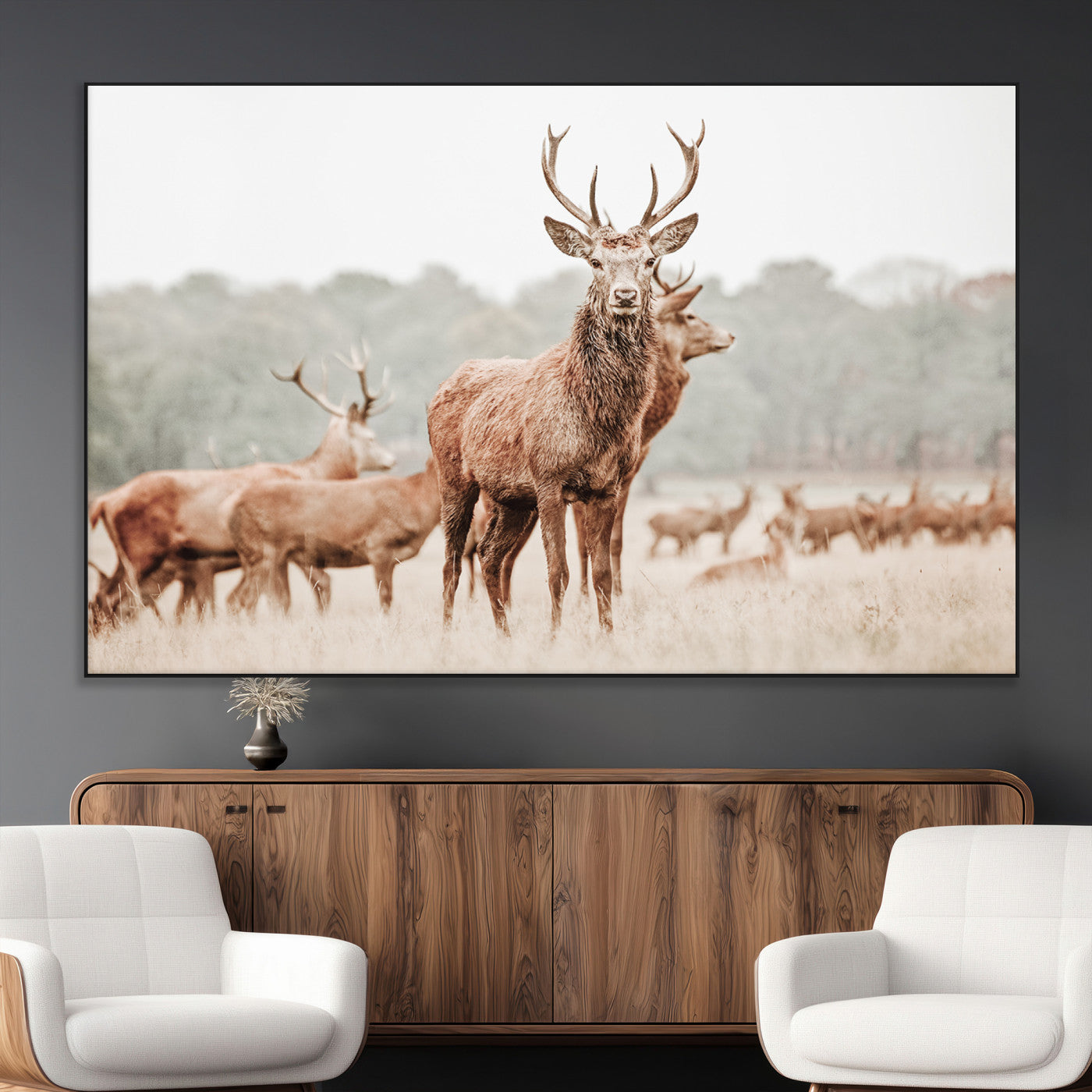 SEG-FC-51X34_Oversize - Rustic Nature Art Wall Art Canvas Print, Framed Stag Canvas Print Art Picture Print, Woodland Decor Perfect Rustic Lodge Decor Artwork
