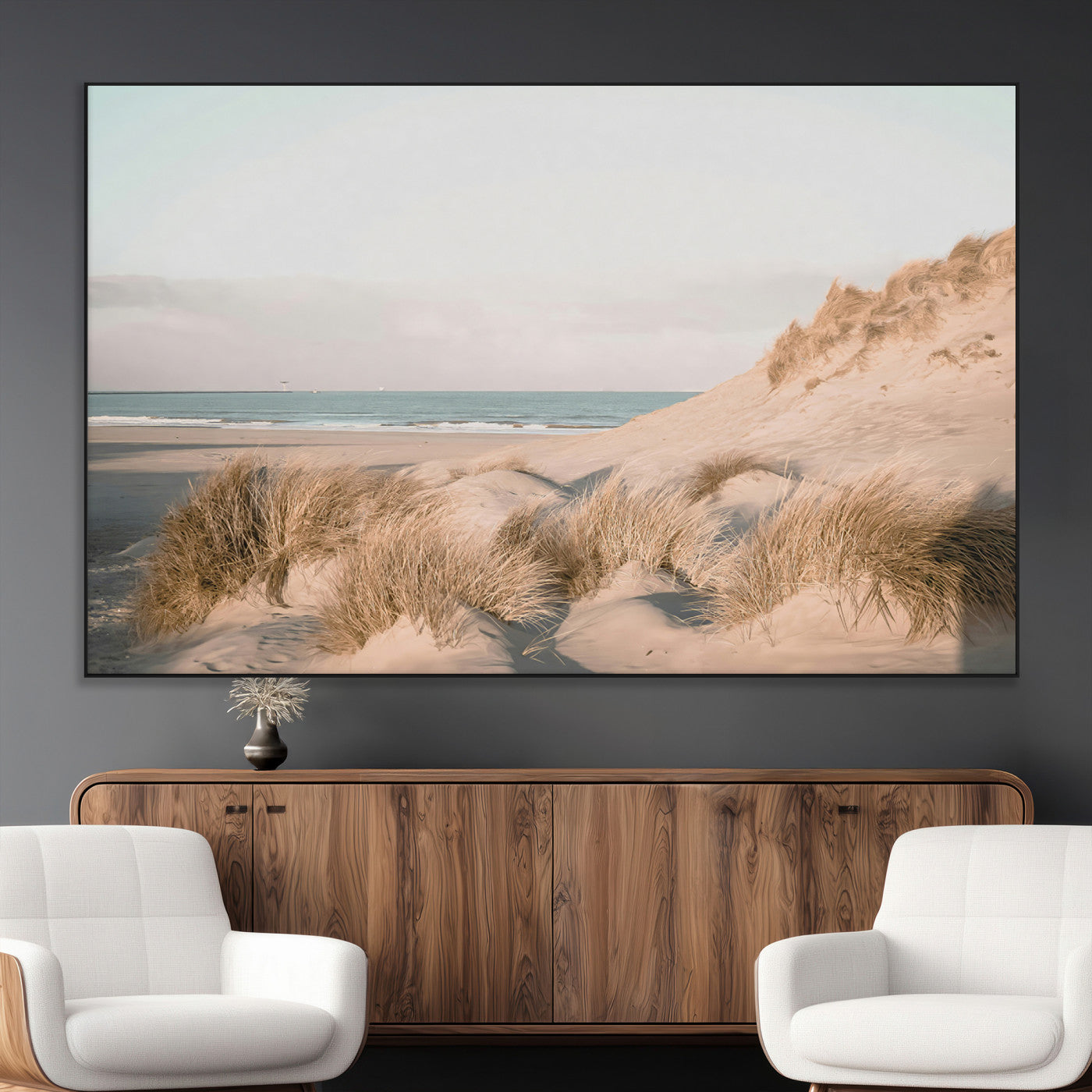 SEG-FC-51X34_Oversize - Beach Landscape Wall Art Canvas Print, Framed Sand Dune Photography Art Picture Print, Minimalist Seascape Perfect Coastal & Minimalist Decor Artwork