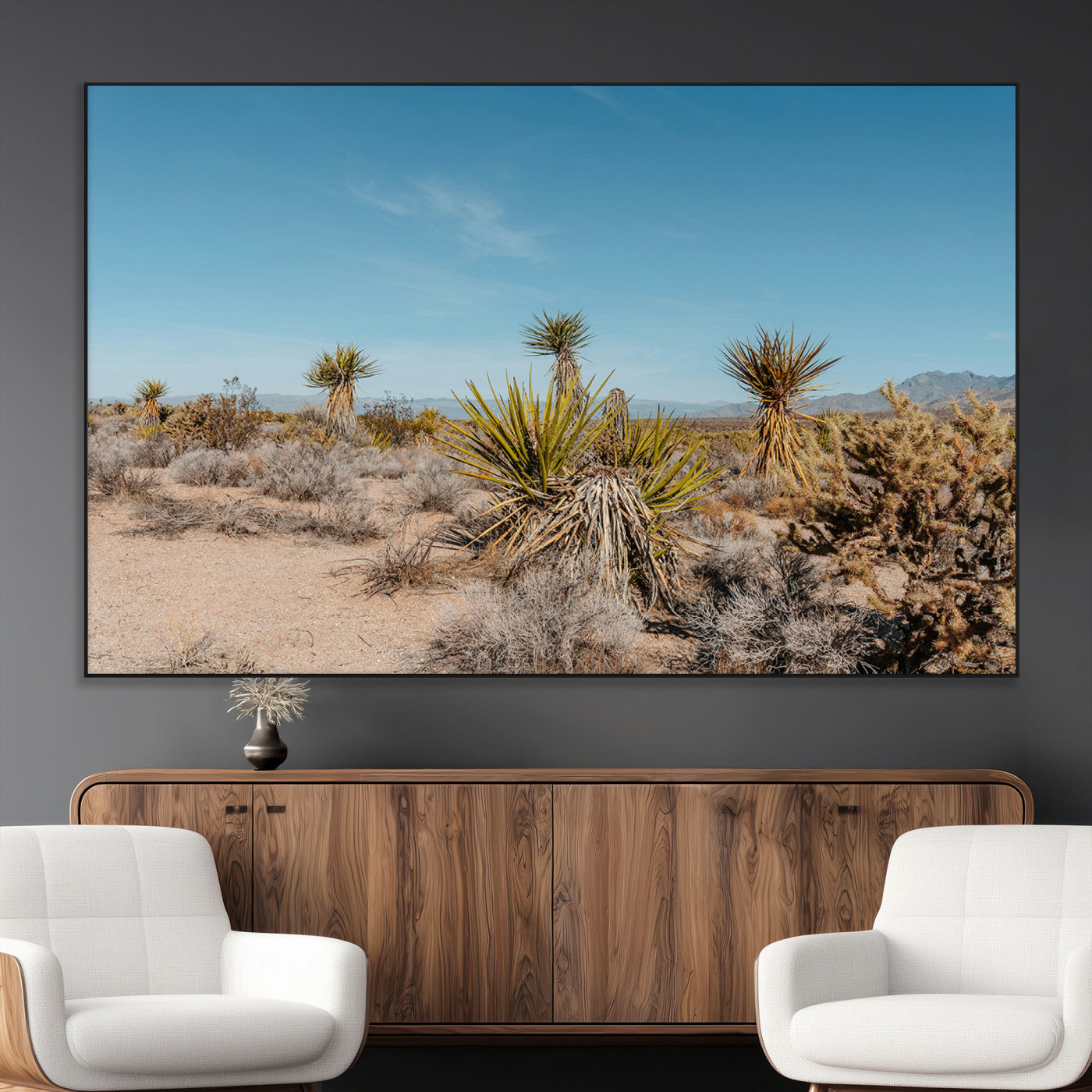SEG-FC-51X34_Oversize - Joshua Tree Wall Art Canvas Print, Framed Desert Landscape Art Picture Print, Warm Earth Tones Perfect Southwestern Minimalist Decor Artwork