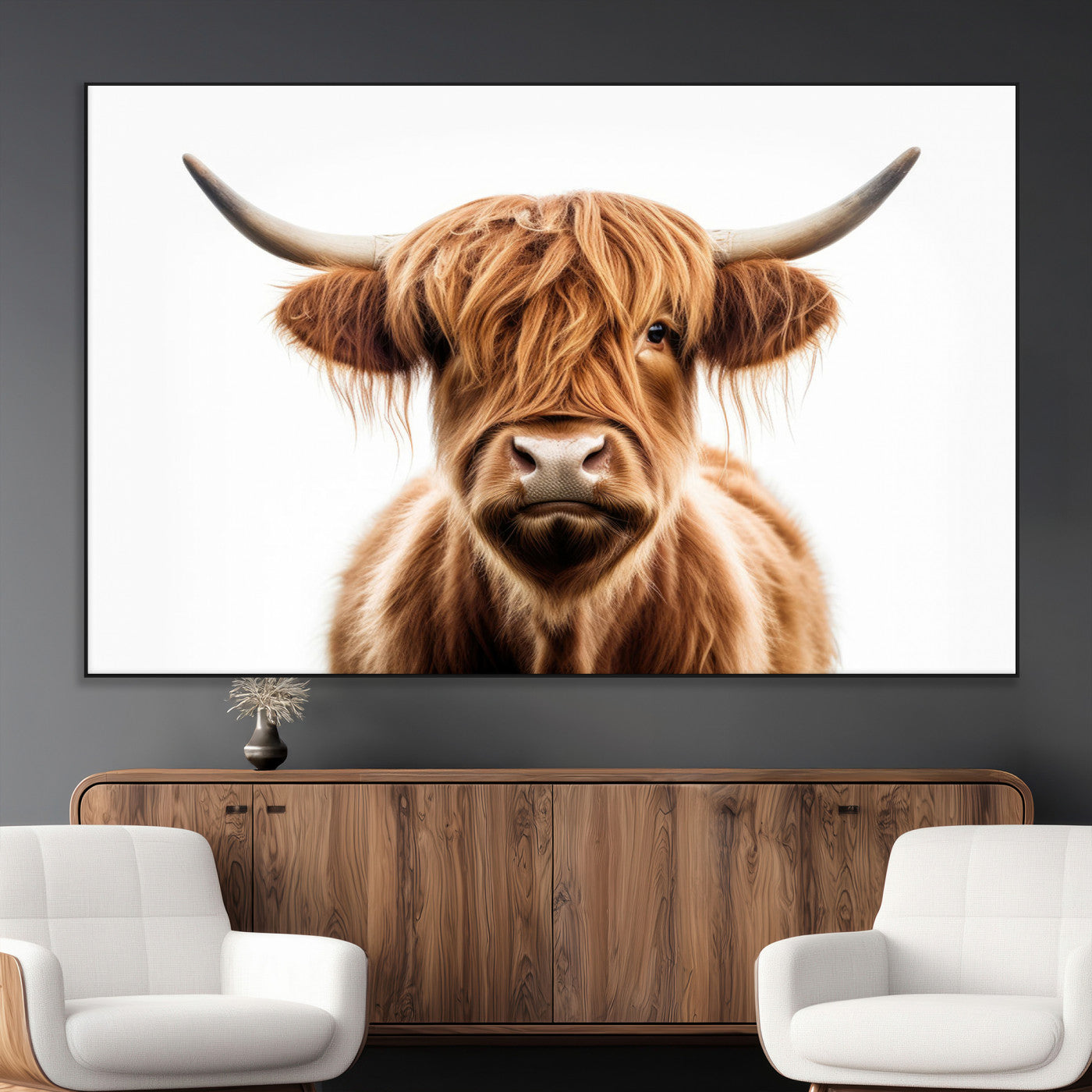 637908607-MGC-FP-36x24_Black-Scottish Highland Cow Canvas Print, Framed Highland Cow Canvas Home Decor
