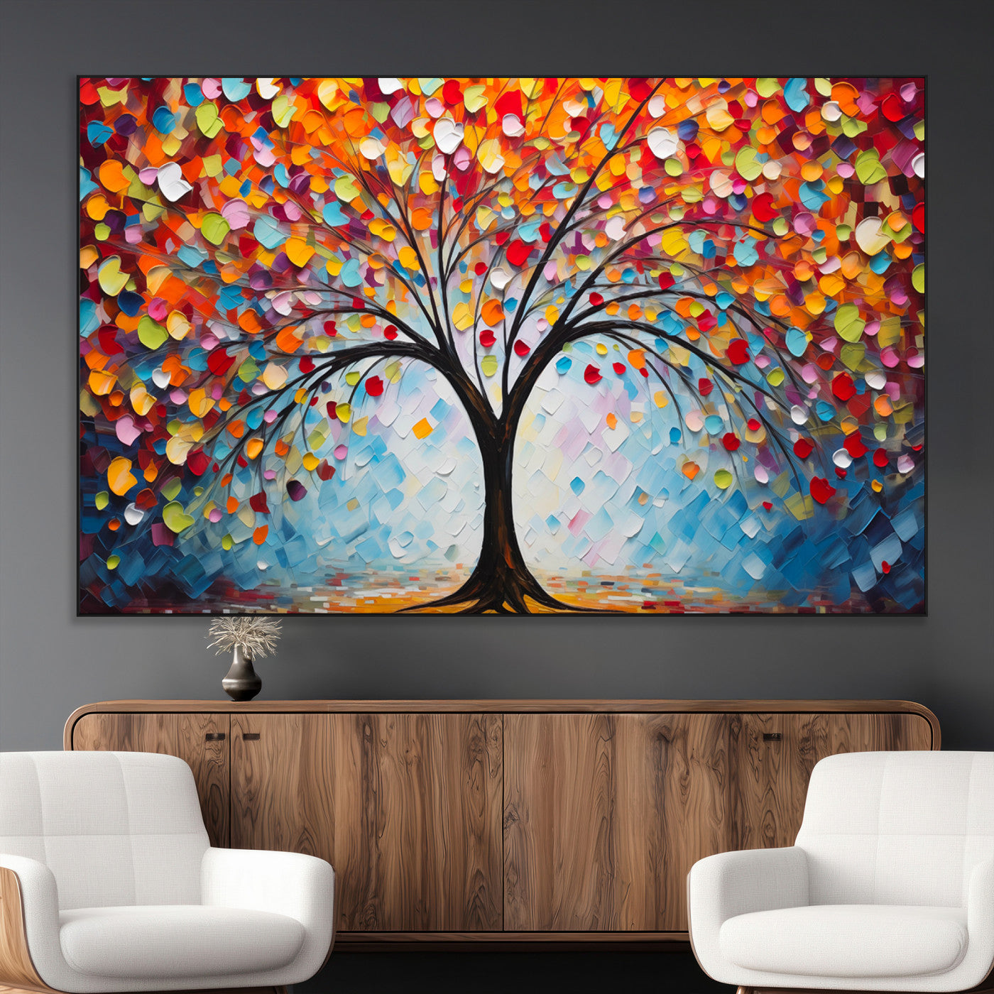 SEG-FC-51X34_Oversize - Vibrant Tree of Life Canvas Wall Art – Colorful Abstract Nature in Modern Decor - Ready to Hang