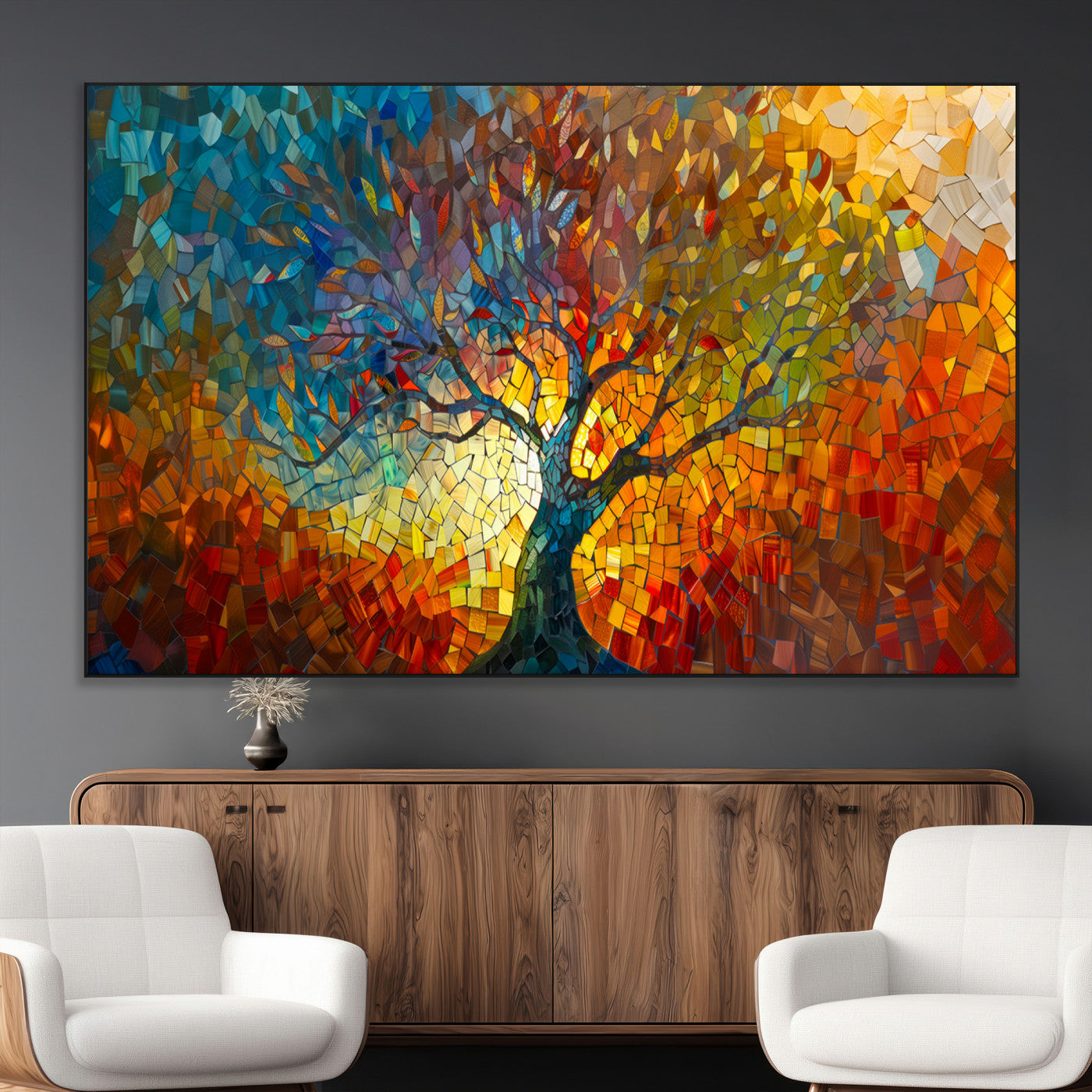SEG-FC-51X34_Oversize - Mosaic Tree Canvas Wall Art – Vibrant Abstract Nature Design, Colorful Decor for Living Room, Bedroom, or Creative Spaces