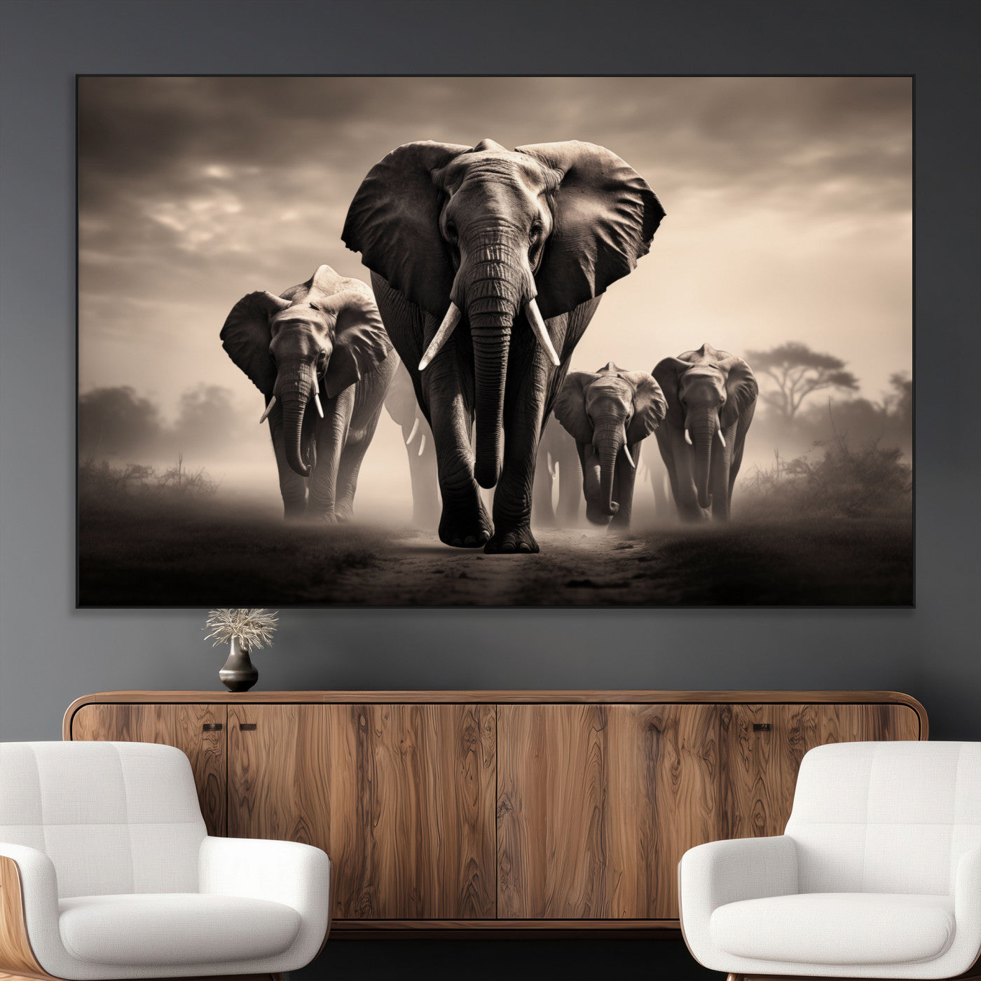SEG-FC-51X34_Oversize - Elephant Family Wall Art Canvas Print, Framed Elephant Wall Art Home Decor