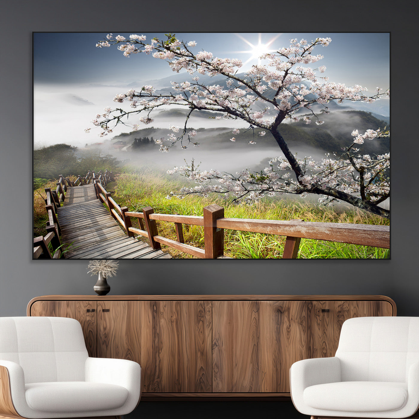 SEG-FC-51X34_Oversize - Sakura Cherry Blossom Pathway Canvas Wall Art – Tranquil Walk Through Blossoming Nature – Ready to